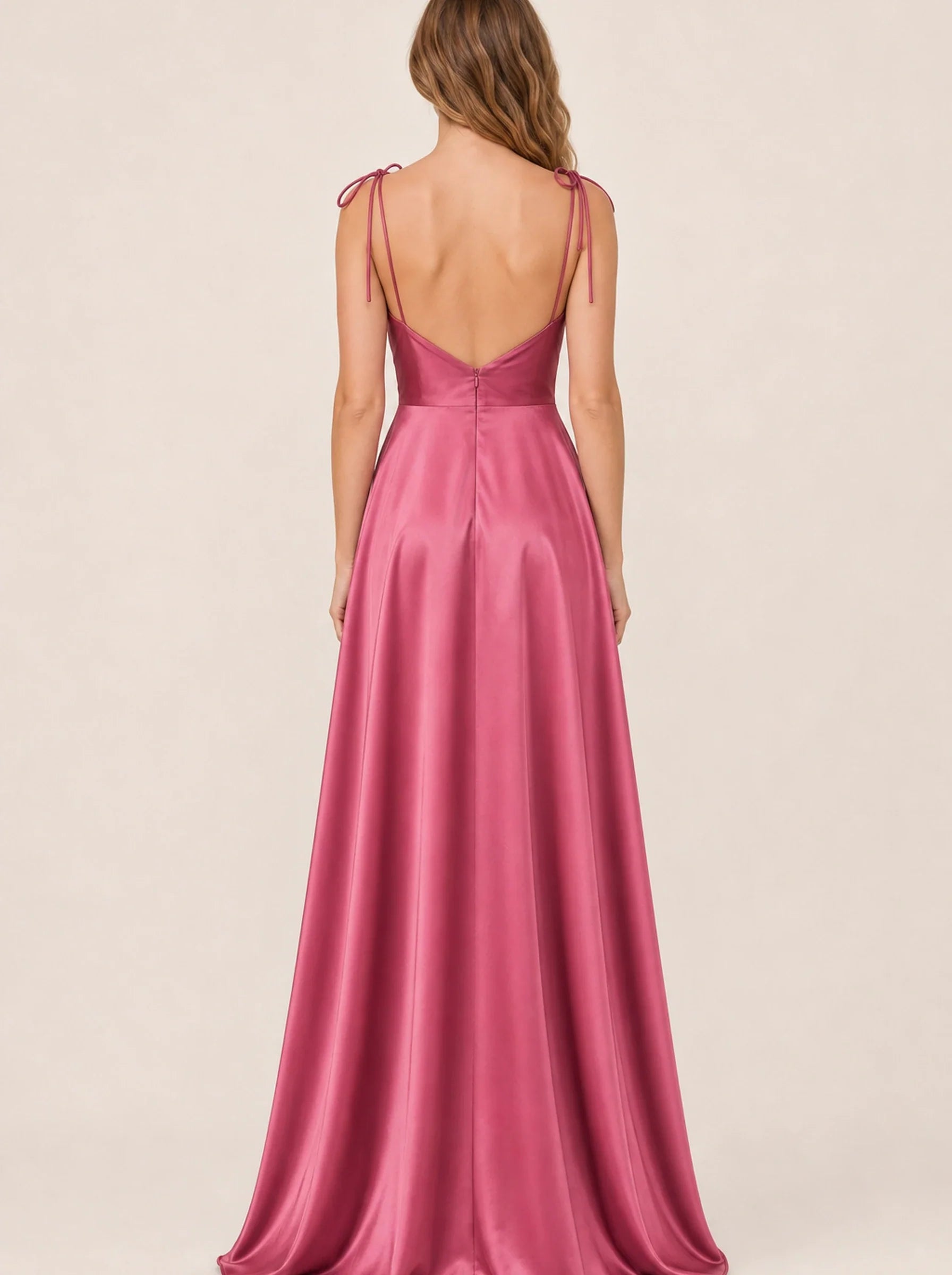 Satin A-Line Prom Gown Isabeau Rose - Dark Pink - Back