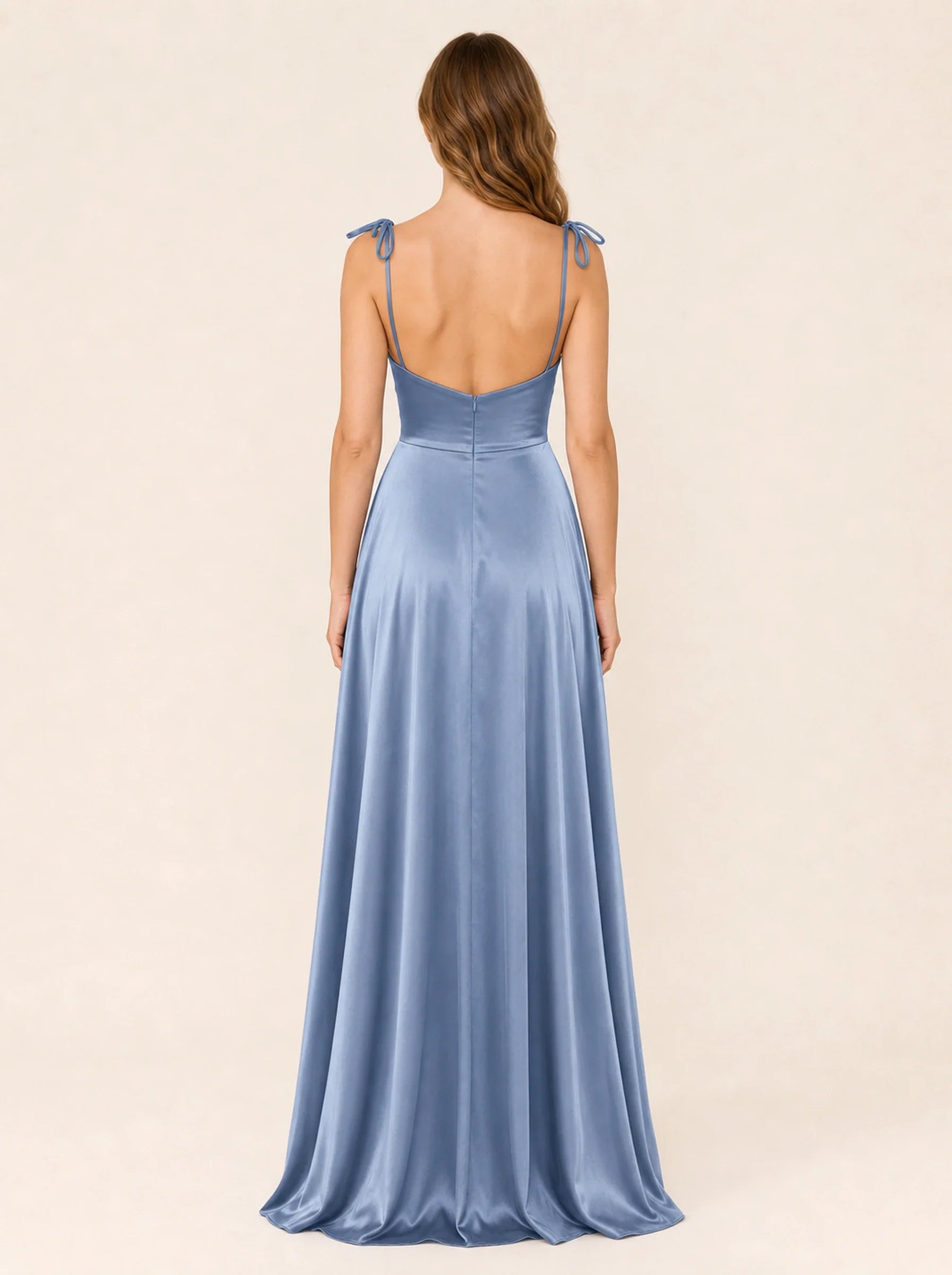 Satin A-Line Prom Gown Isabeau Rose - Dusty Blue - Back