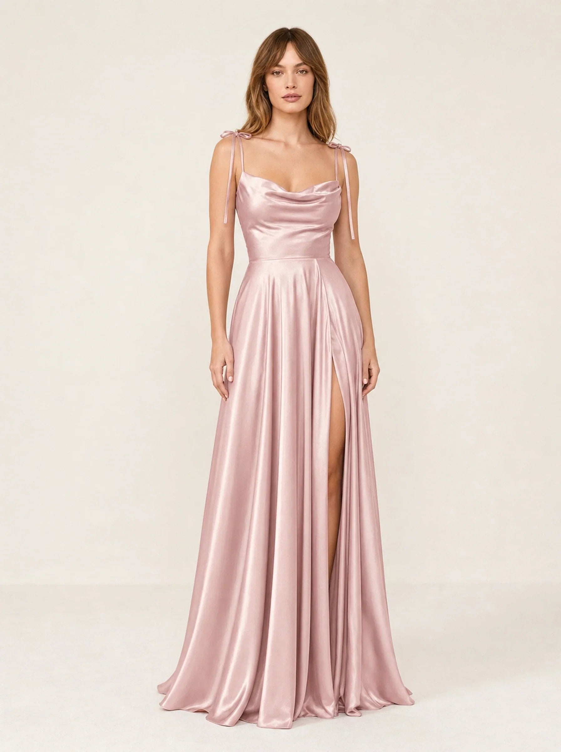 Satin A-Line Prom Gown Isabeau Rose - Dusty Pink - Front