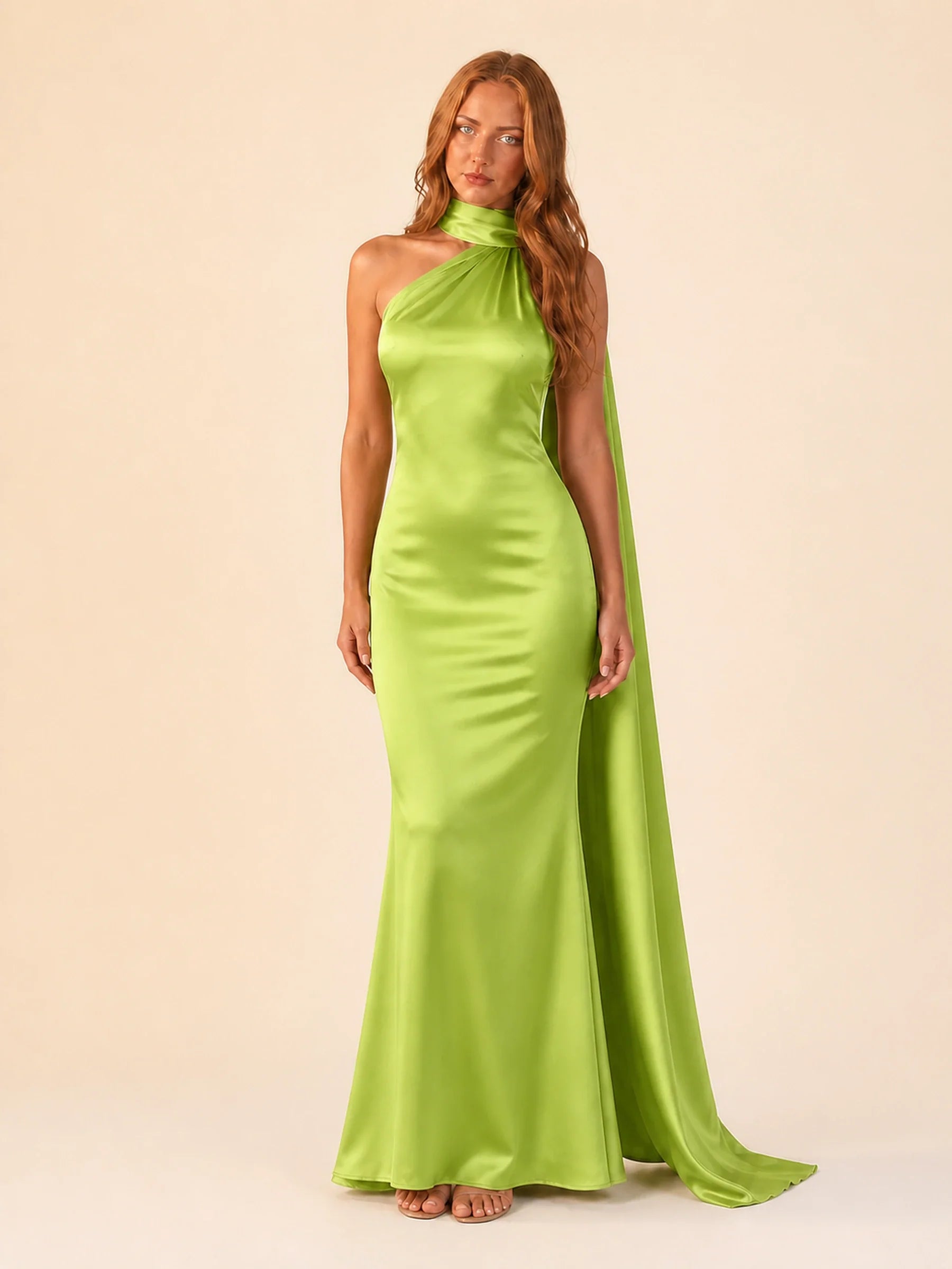 Satin Halter Dress Margot Rose - Green - front