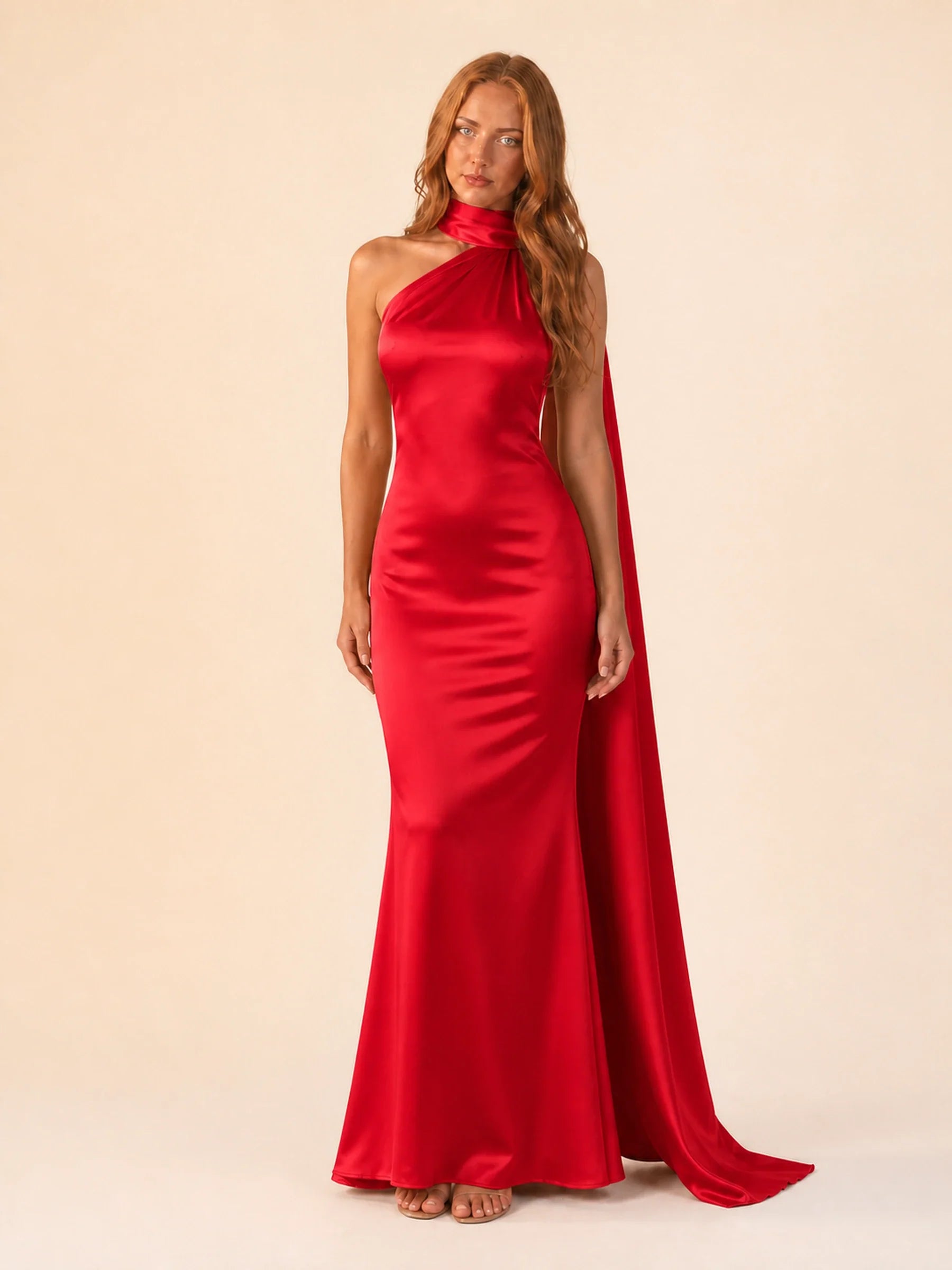 Satin Halter Dress Margot Rose - Red - front