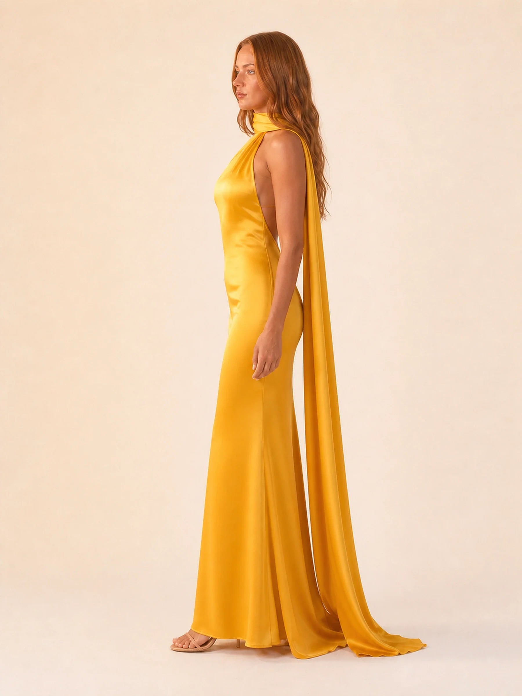 Satin Halter Dress Margot Rose - Yellow - profile
