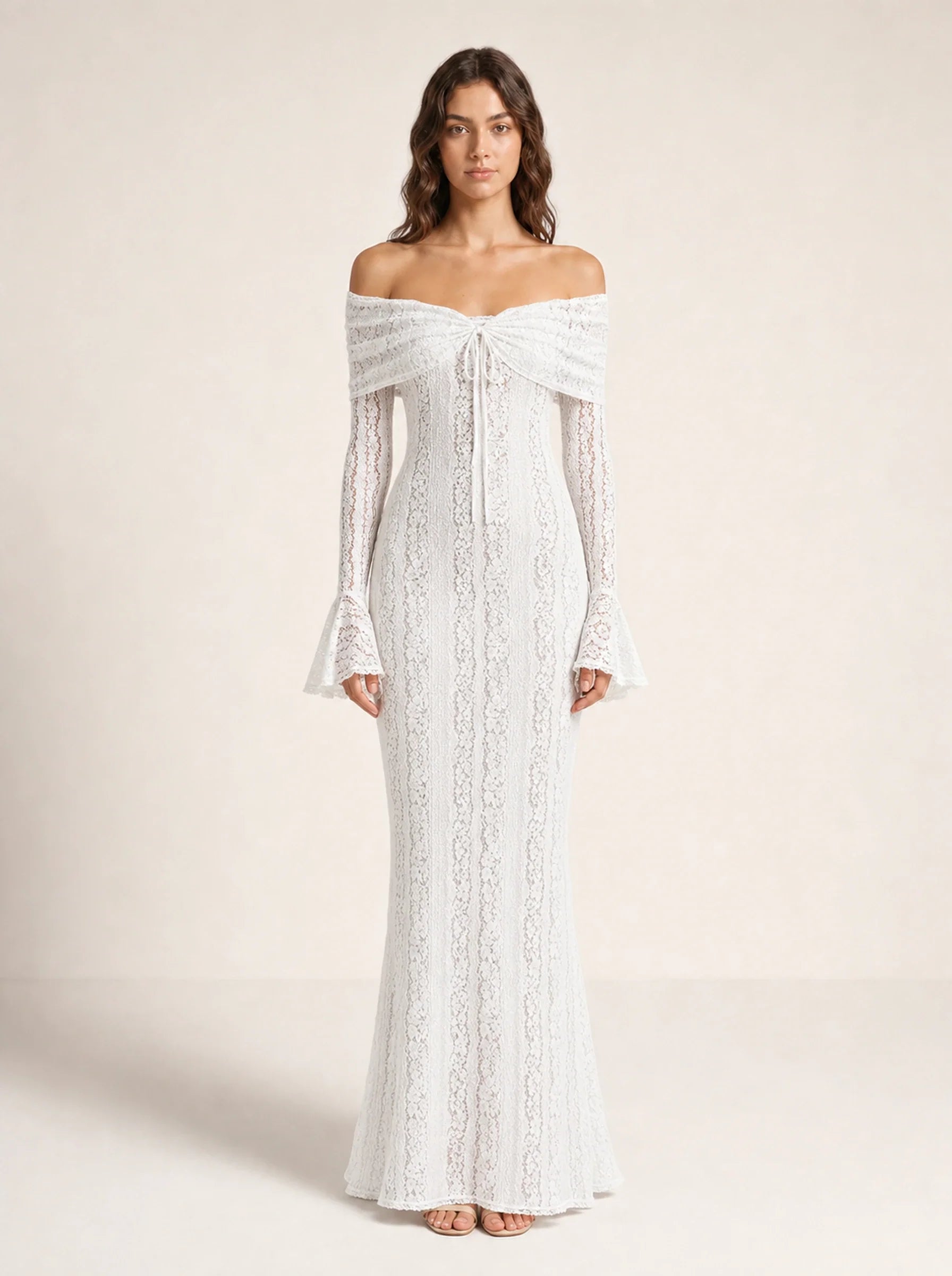 Lace Long Sleeve Gown Seraphina Rose - White - 01 Front
