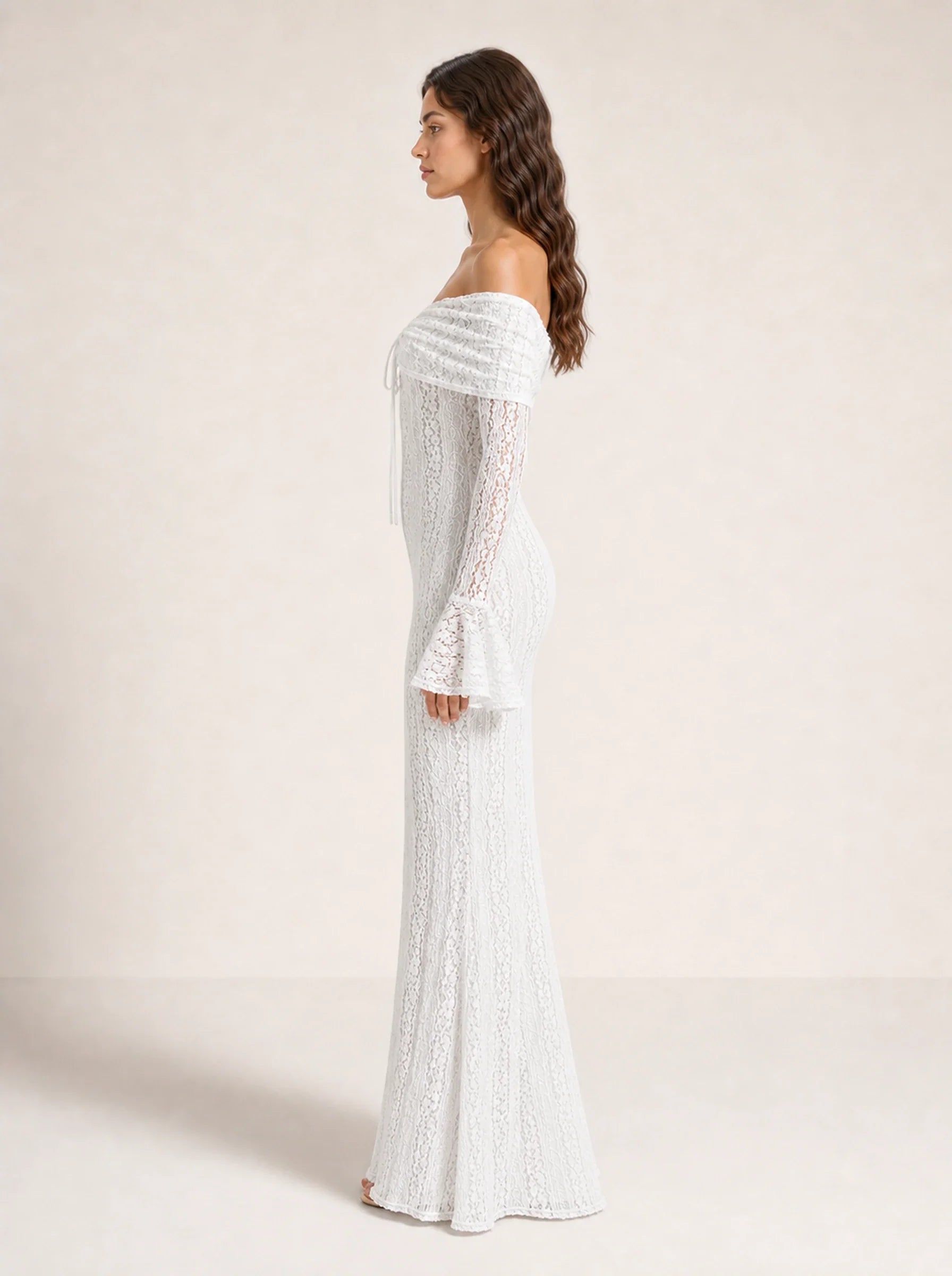 Lace Long Sleeve Gown Seraphina Rose - White - 04 Left Profile