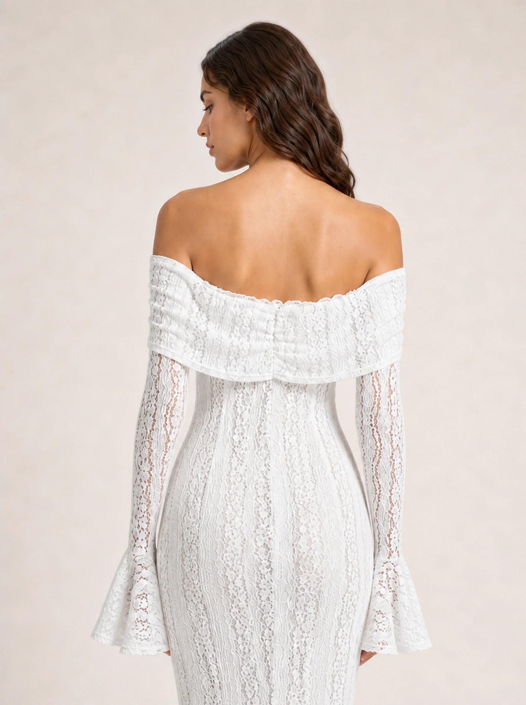 Lace Long Sleeve Gown Seraphina Rose - White - 07 Back Close up