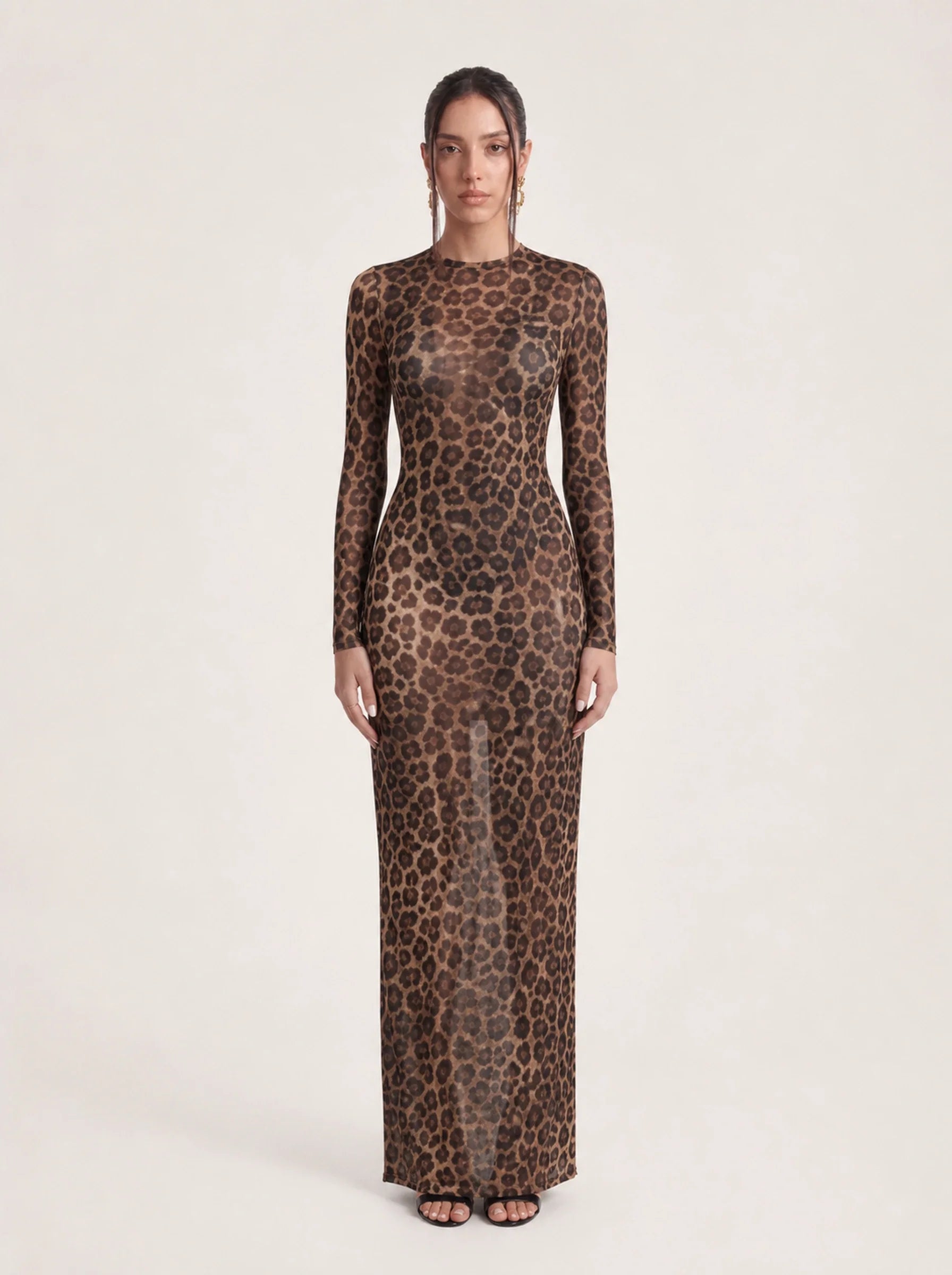 Mesh Leopard Print Maxi Dress Valentina Rose - Leopard - Front