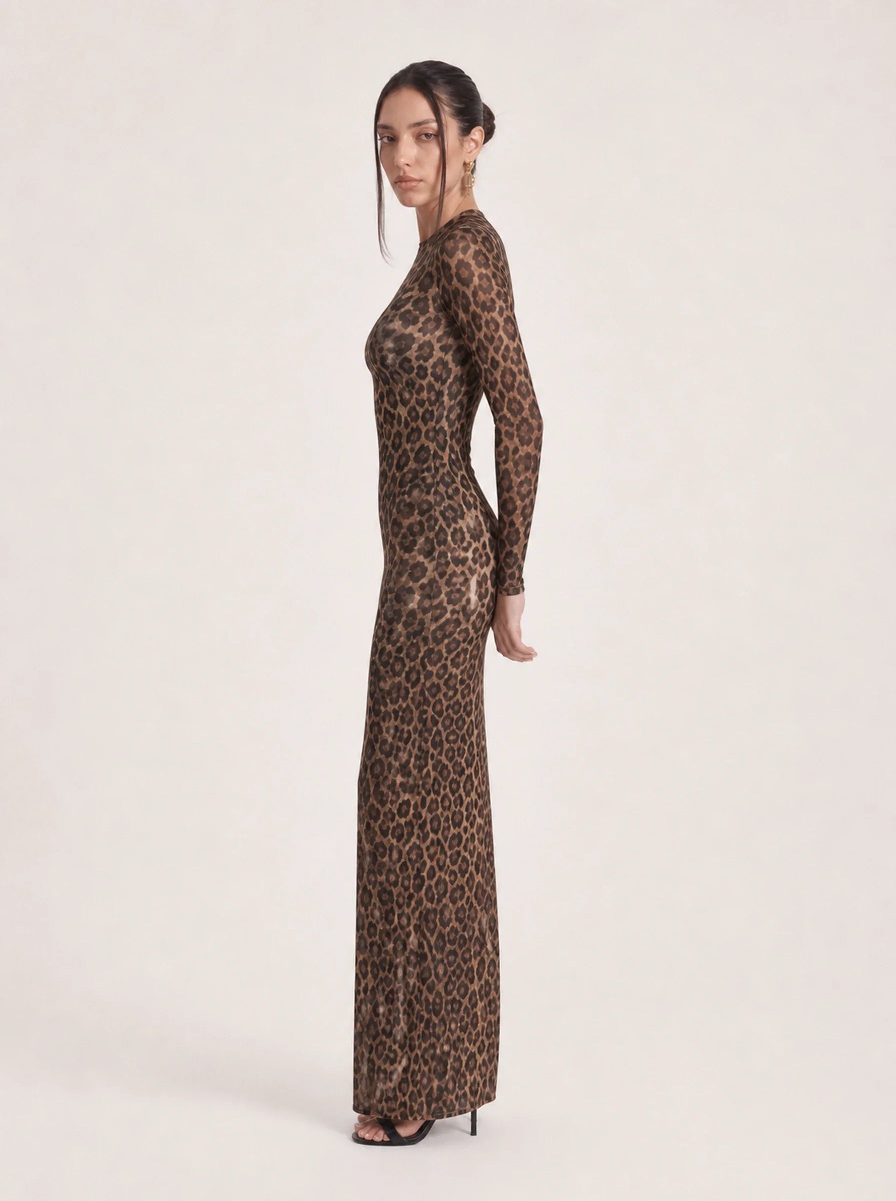 Mesh Leopard Print Maxi Dress Valentina Rose - Leopard - Left Profile