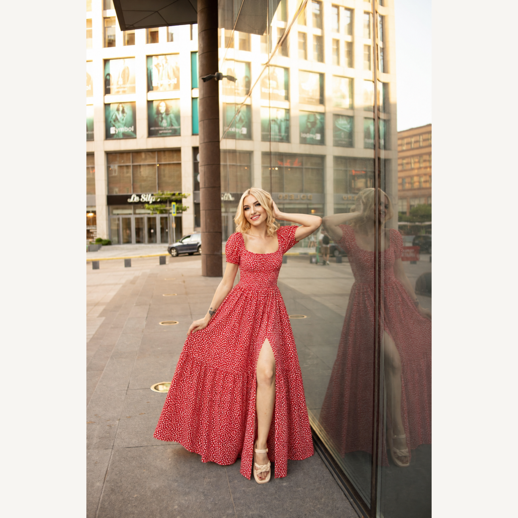 Floral Puff Sleeve Maxi Dress Isolde Rose styled for a baby shower guest look in the city