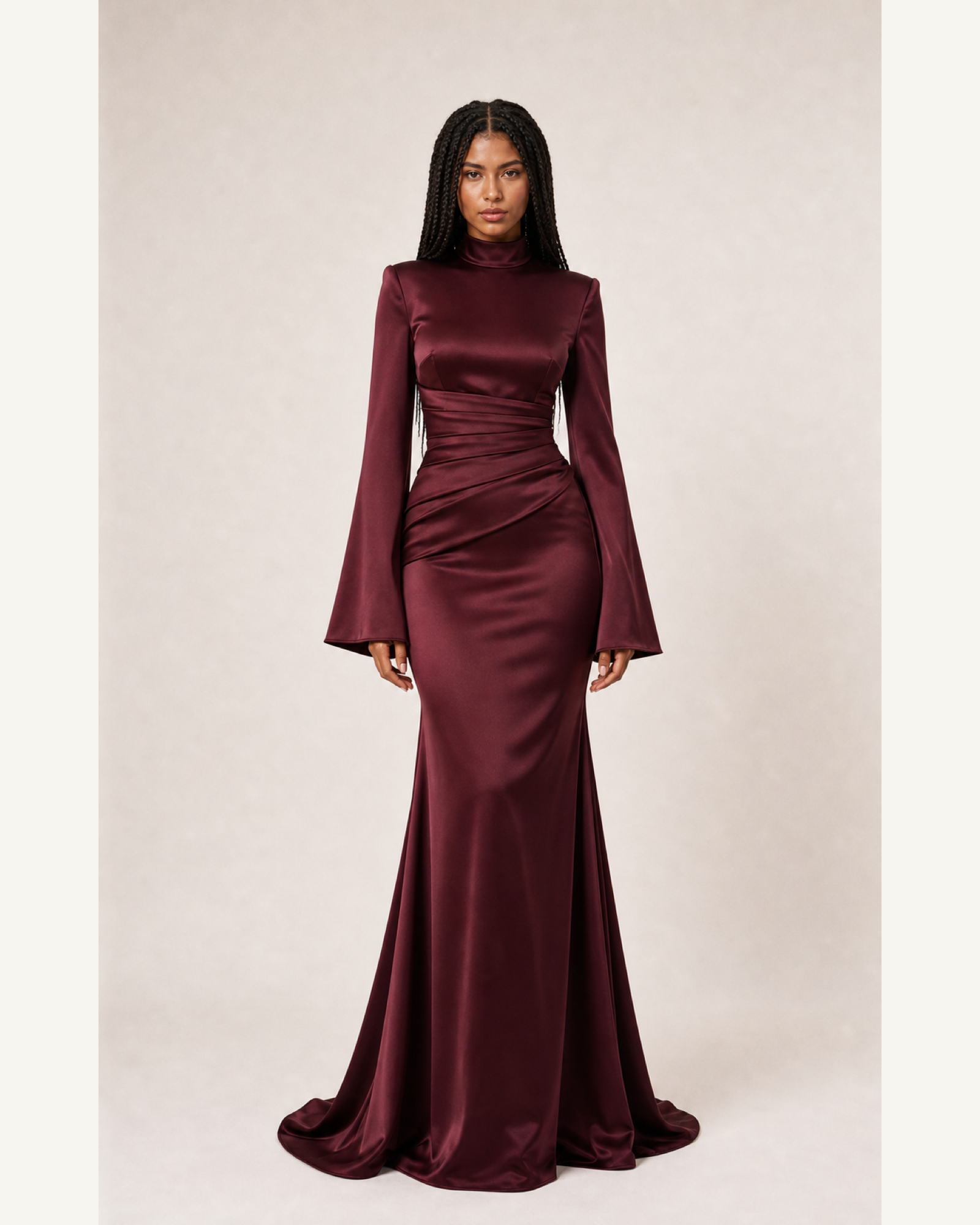 Evening Dresses collection image featuring Burgundy Satin Mermaid Gown Lily Rose