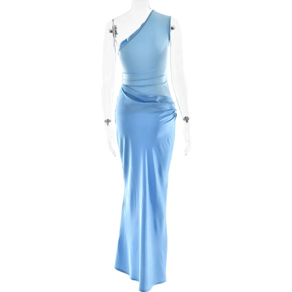 Satin One Shoulder Maxi Dress Celeste Rose