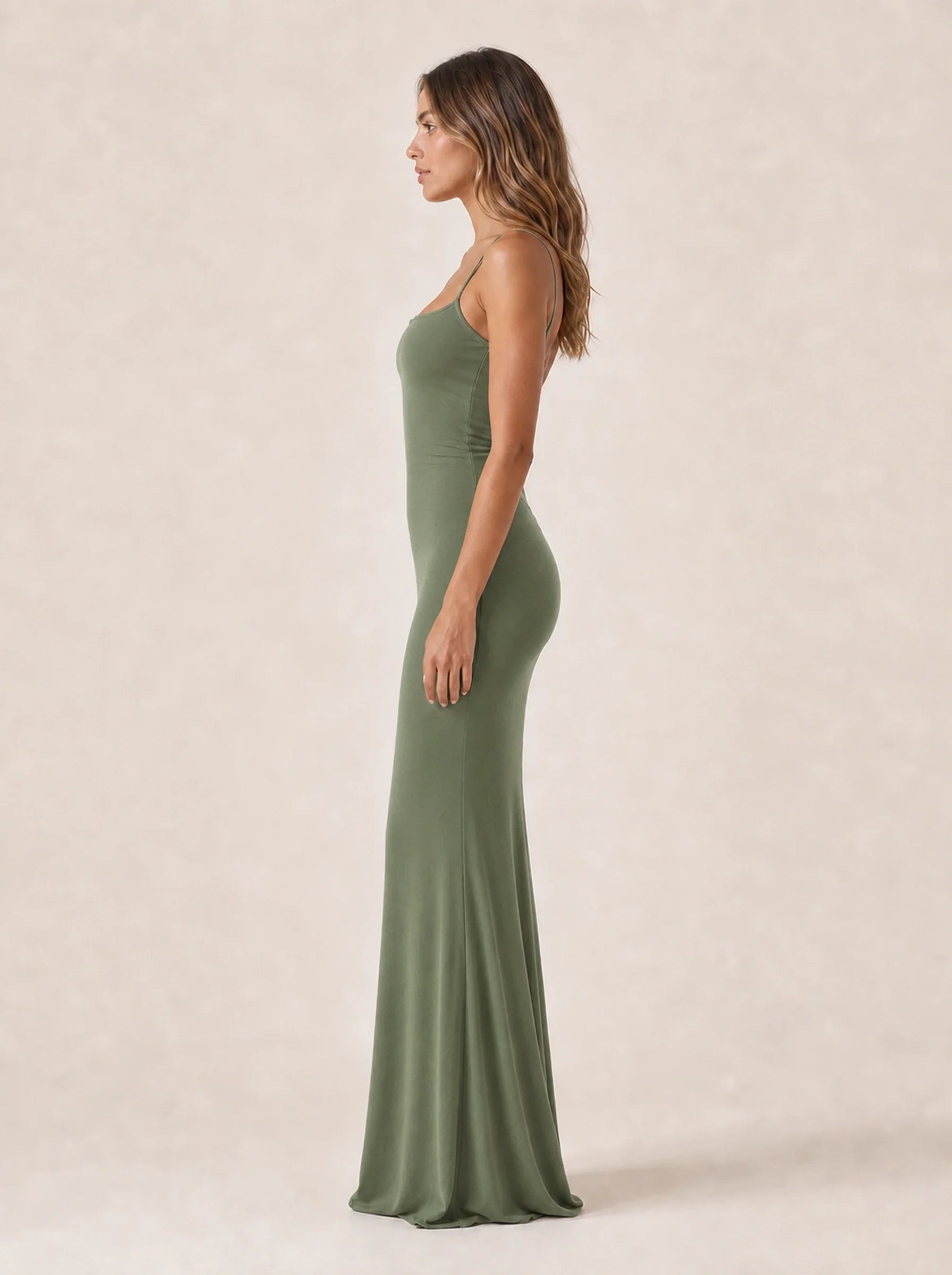Bodycon Maxi Dress Bianca Rose in green — left profile
