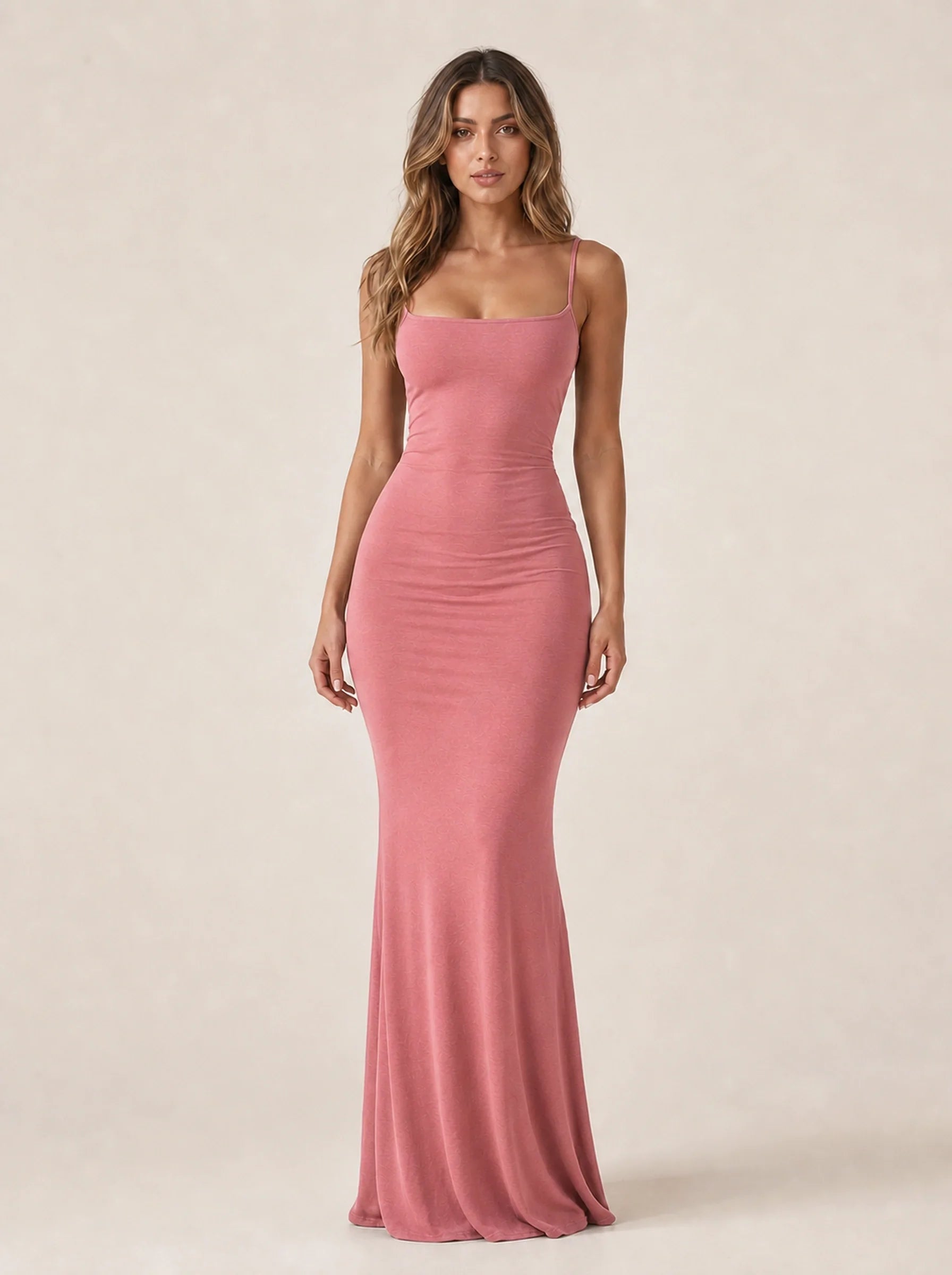 Bodycon Maxi Dress Bianca Rose in pink — front view