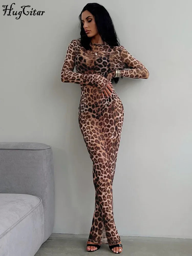 Mesh Leopard Print Maxi Dress Valentina Rose