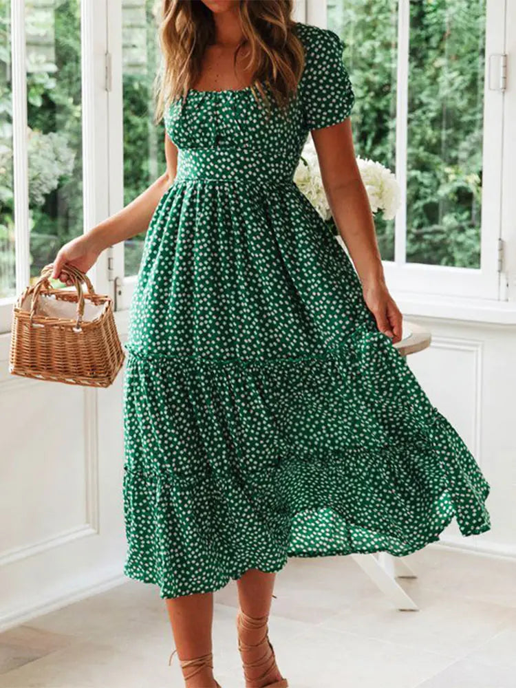 Floral Puff Sleeve Maxi Dress Isolde Rose