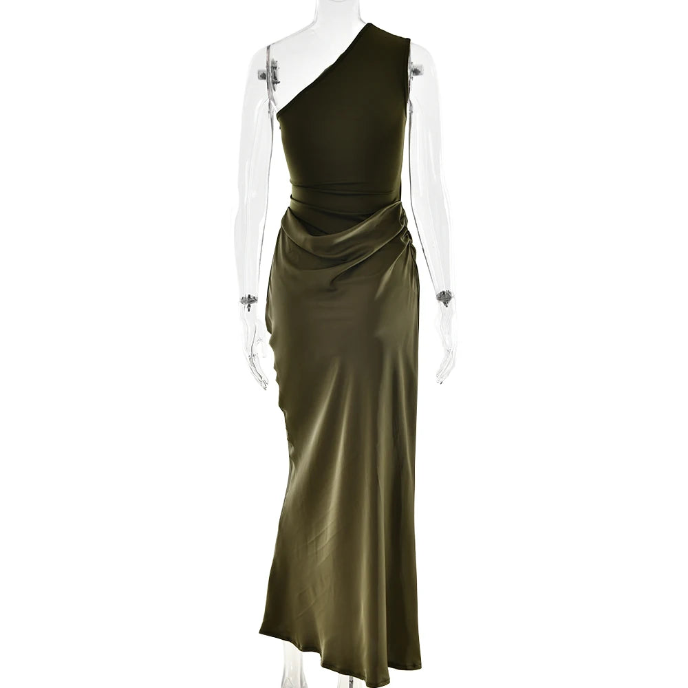 Satin One Shoulder Maxi Dress Celeste Rose