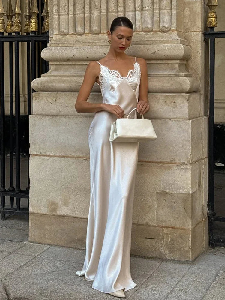 Vestido largo de satén Celeste Rose