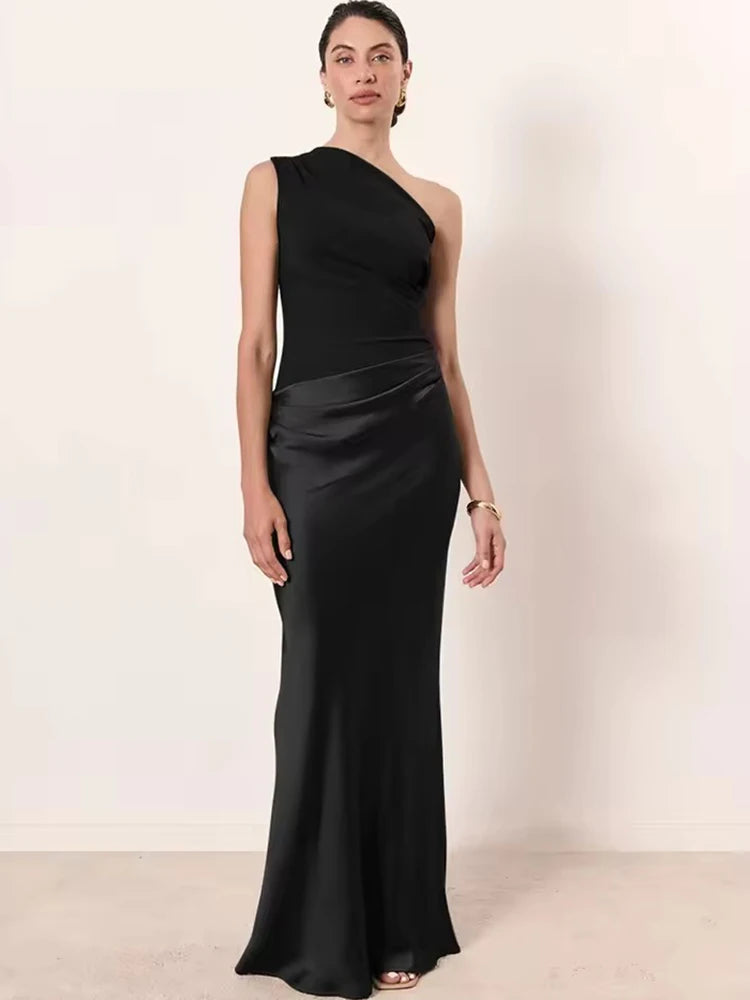 Satin One Shoulder Maxi Dress Celeste Rose