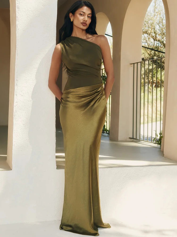 Satin One Shoulder Maxi Dress Celeste Rose