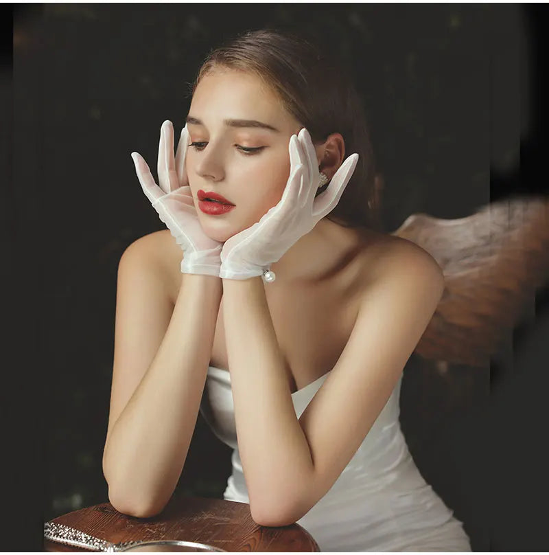 Luvas de pulso em tule com pérolas Odette Rose