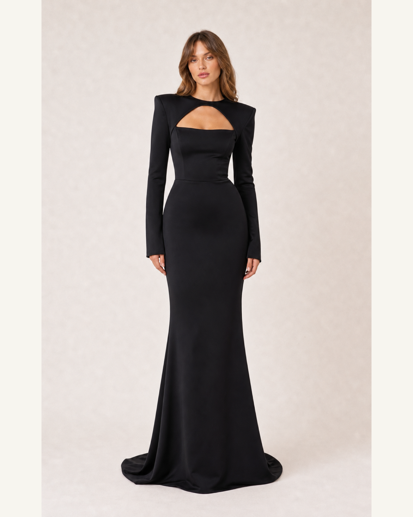 Long Sleeve Mermaid Prom Gown Amara Rose - Black - Front