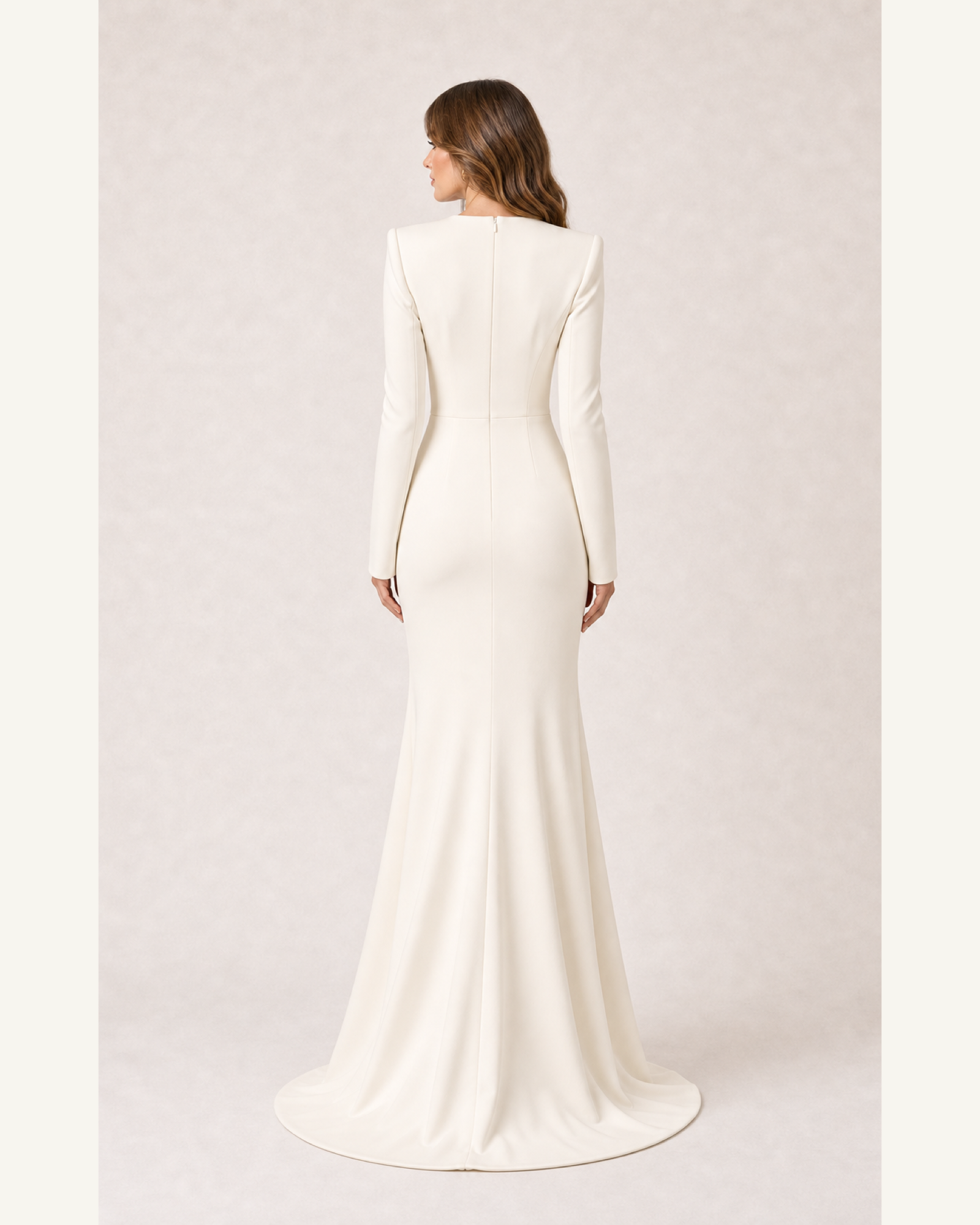 Long Sleeve Mermaid Prom Gown Amara Rose - Ivory - Back