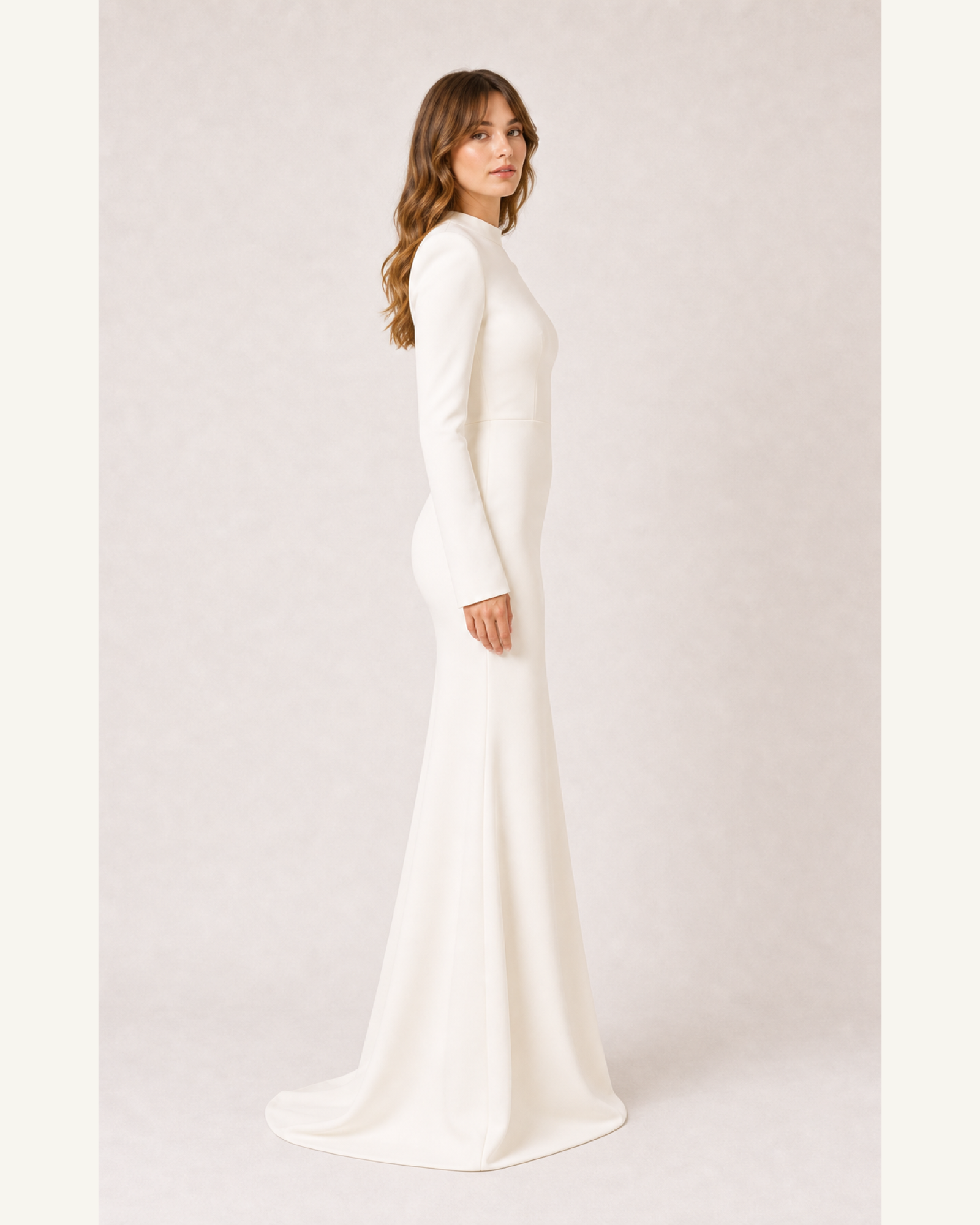 Long Sleeve Mermaid Prom Gown Amara Rose - Ivory - Right Profile