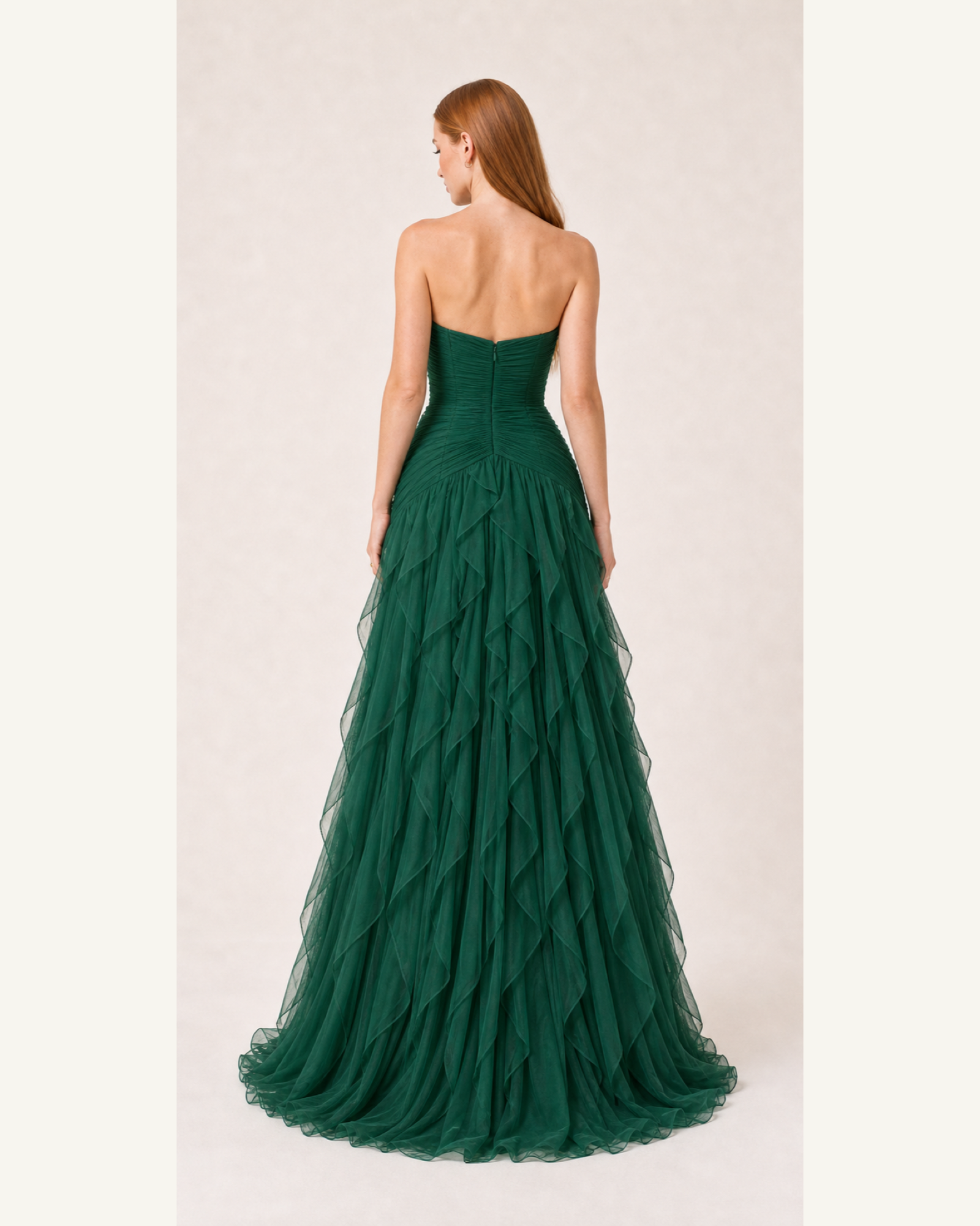 Ruffle Chiffon Prom Gown Arabella Rose - Emerald Green - Back