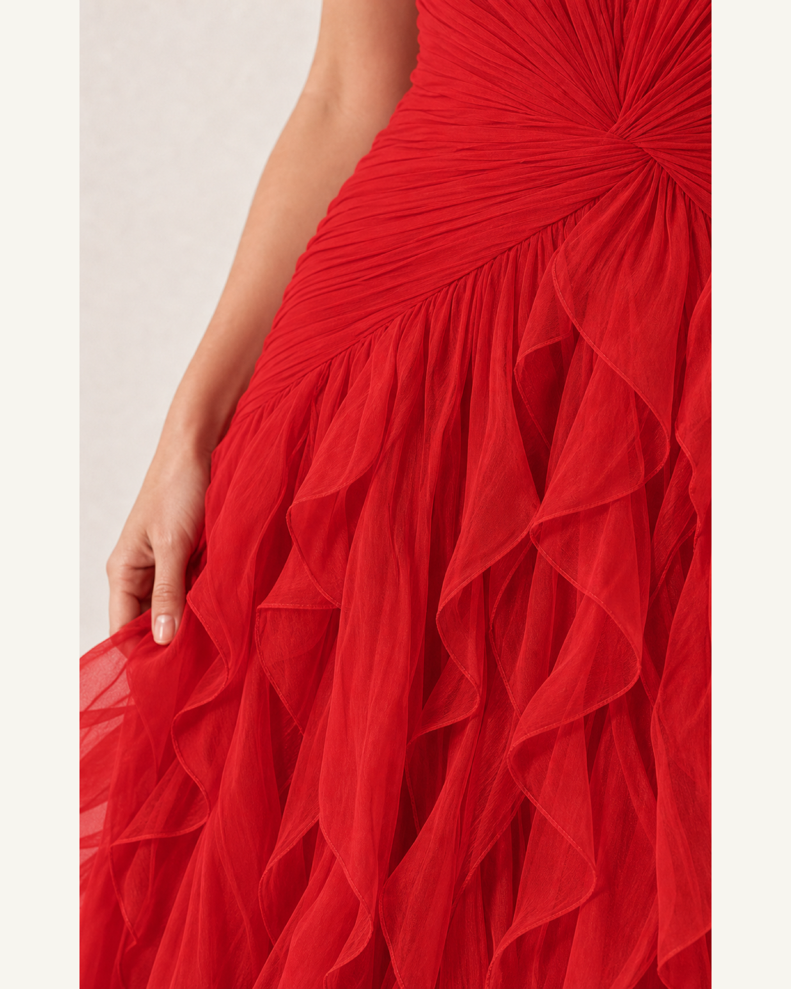 Ruffle Chiffon Prom Gown Arabella Rose - Red - Fabric Closeup