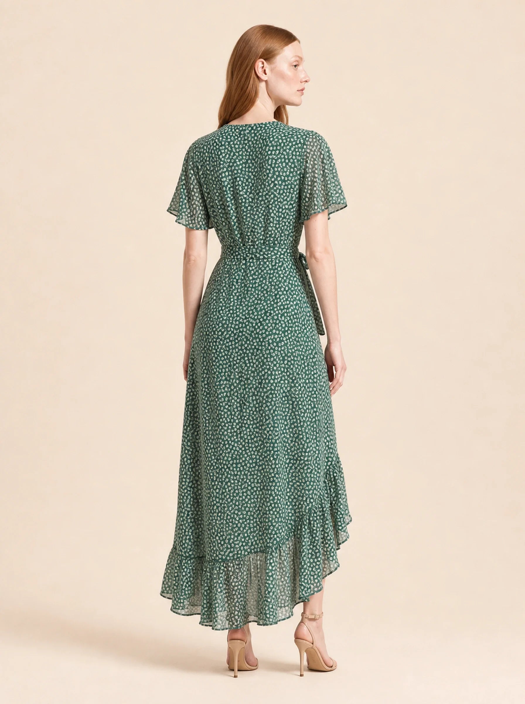 Chiffon Boho Wrap Maxi Dress Aurelia Rose - Green - Back