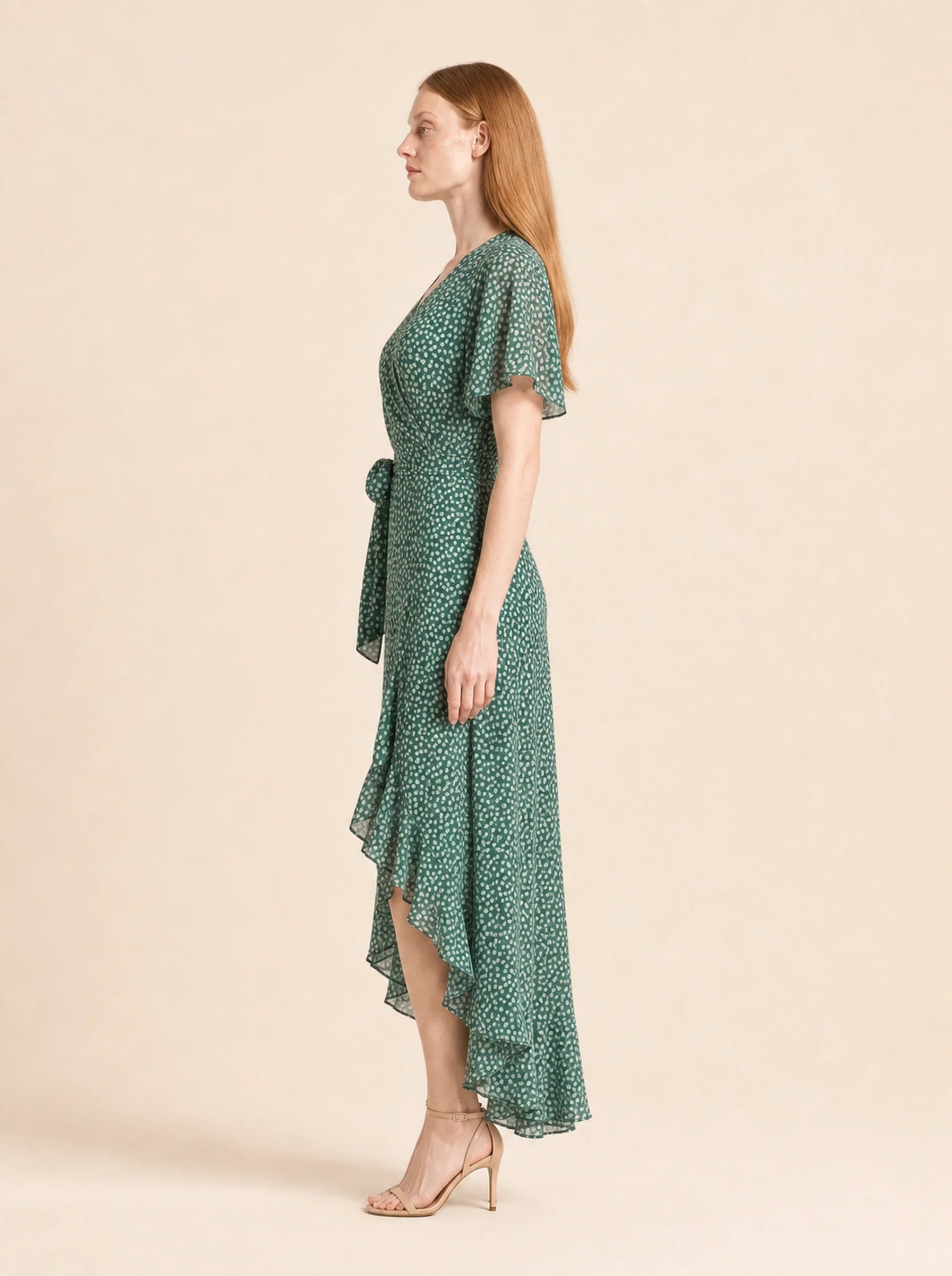 Chiffon Boho Wrap Maxi Dress Aurelia Rose - Green - Left Profile