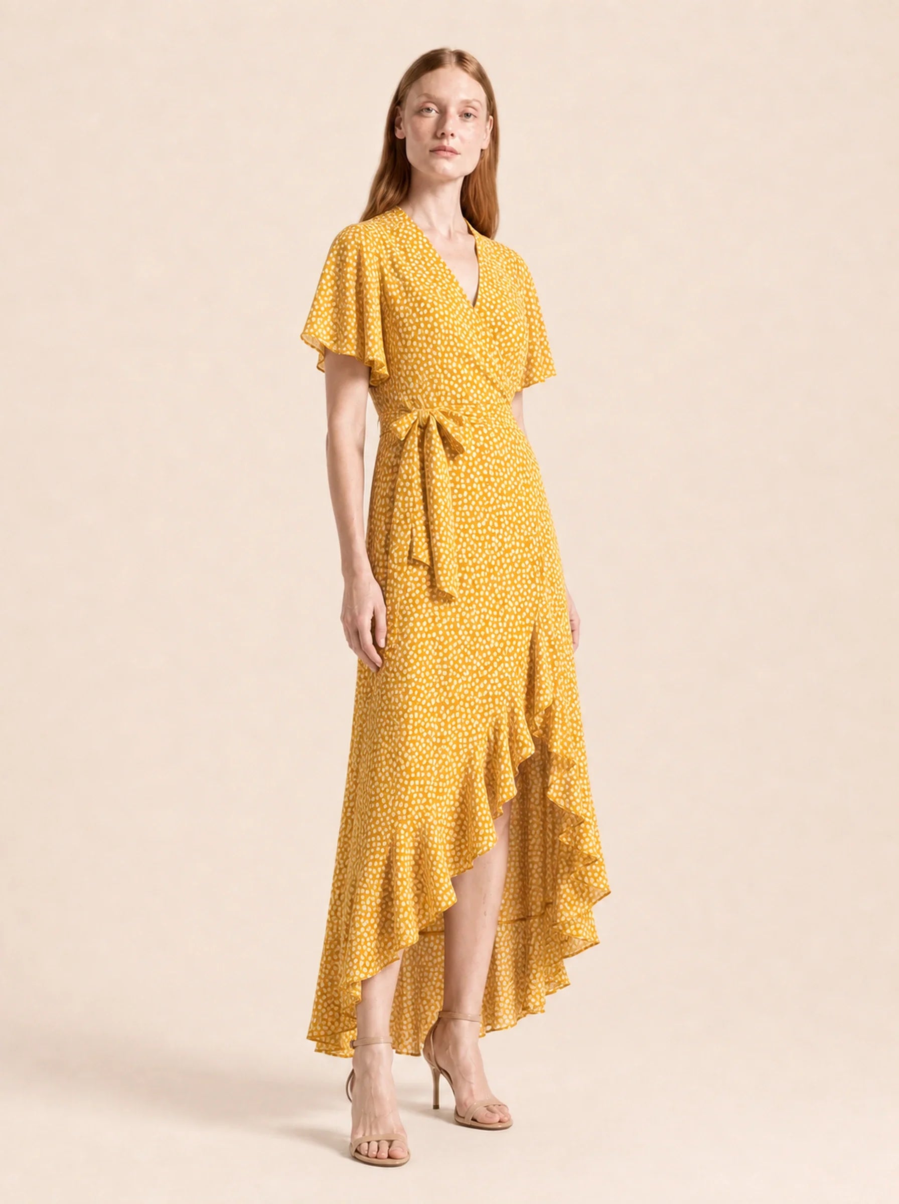Chiffon Boho Wrap Maxi Dress Aurelia Rose - Yellow - Three Quarter