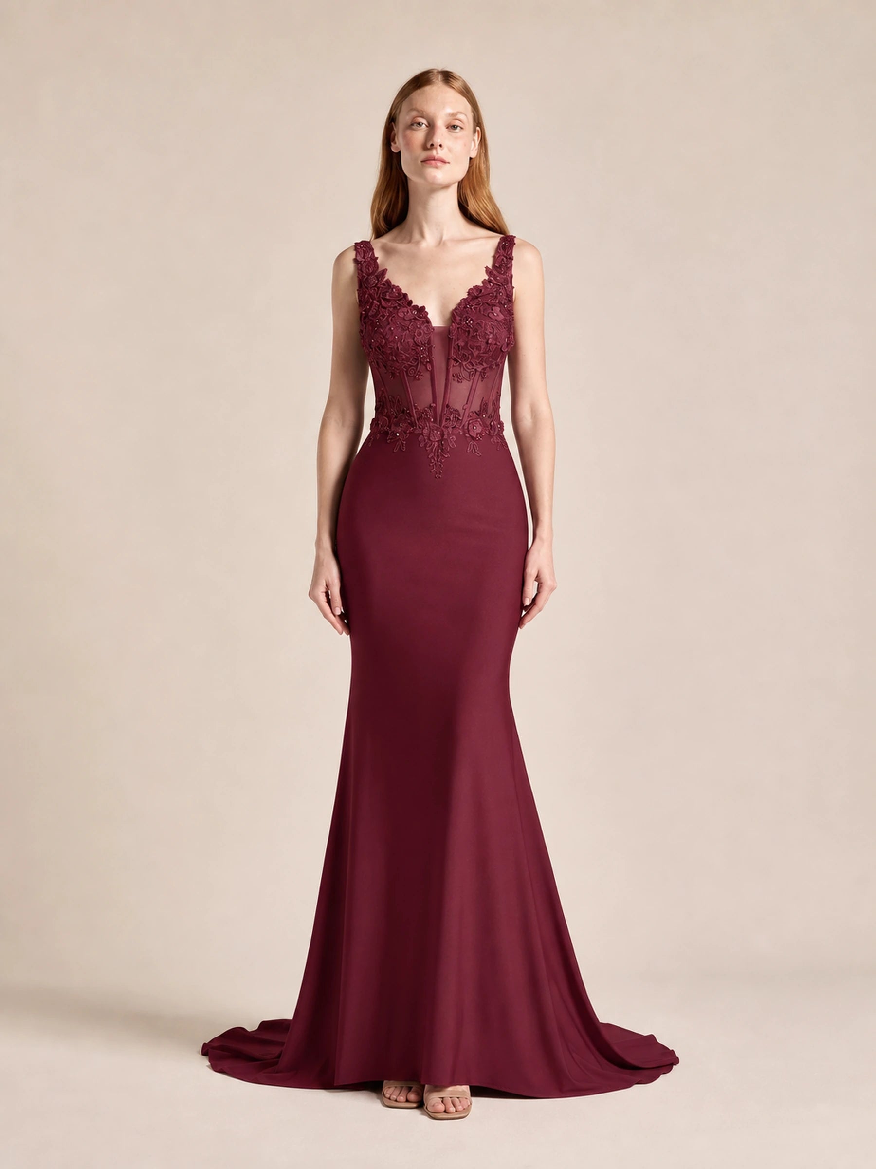 Beaded Chiffon Prom Gown Rosalind Rose - Burgundy 3040 - 01 front
