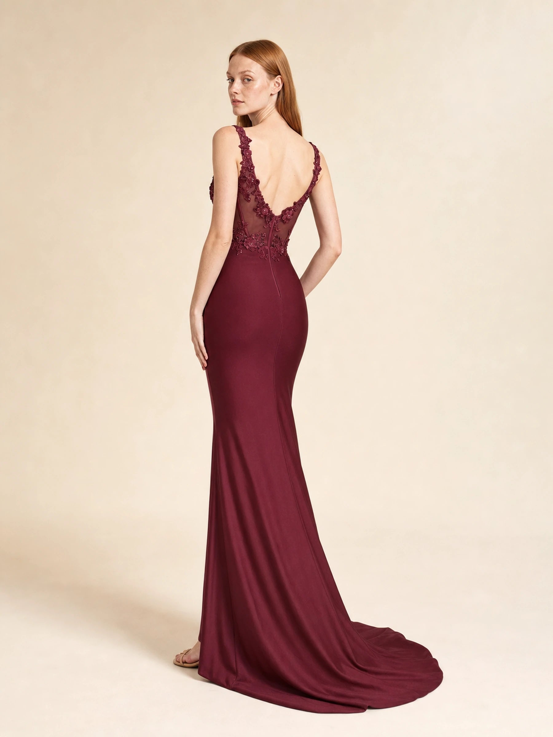 Beaded Chiffon Prom Gown Rosalind Rose - Burgundy 3040 - 02 back