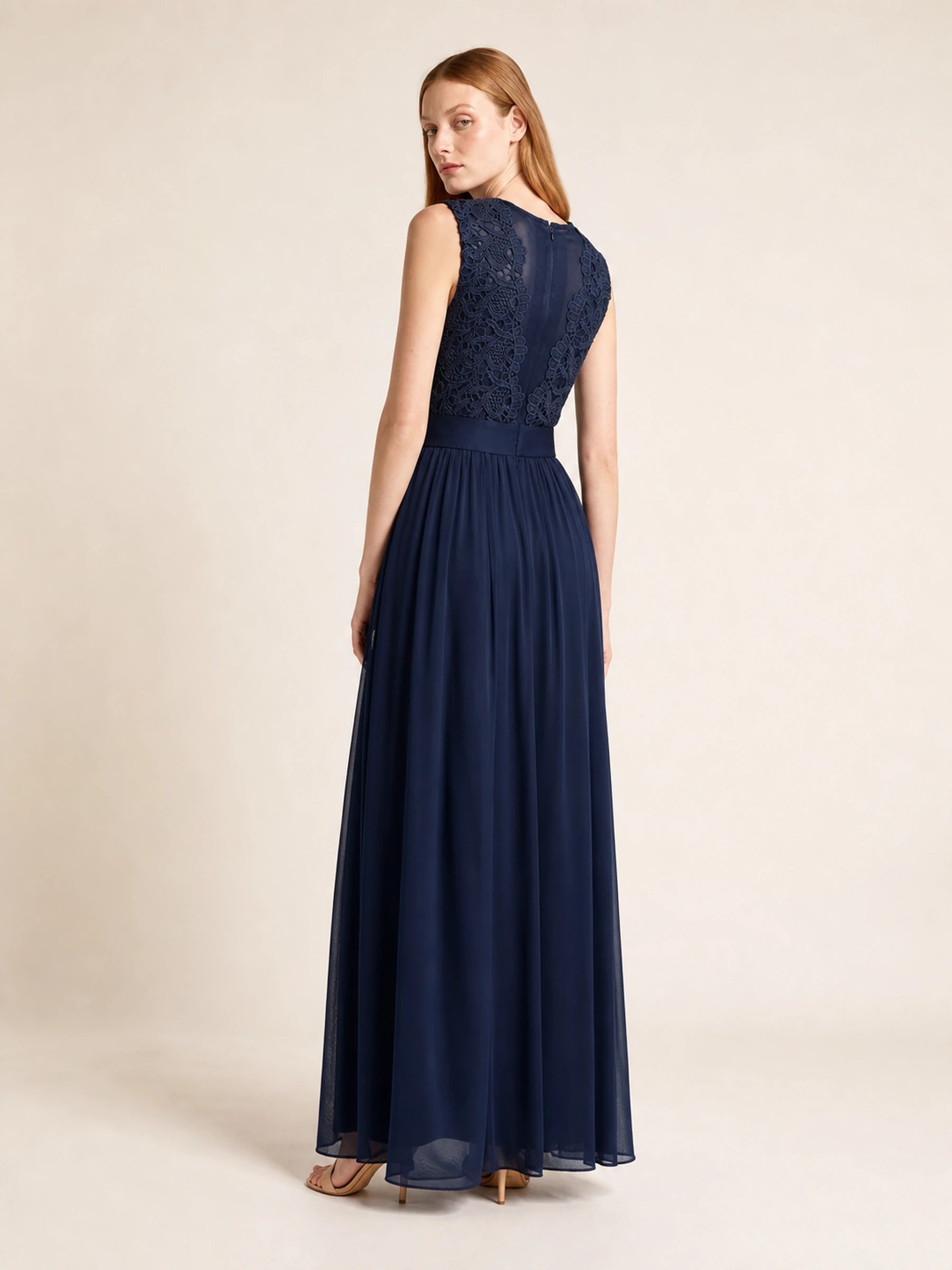 Beaded Chiffon Prom Gown Rosalind Rose - CPS489 Navy Blue - 02 back