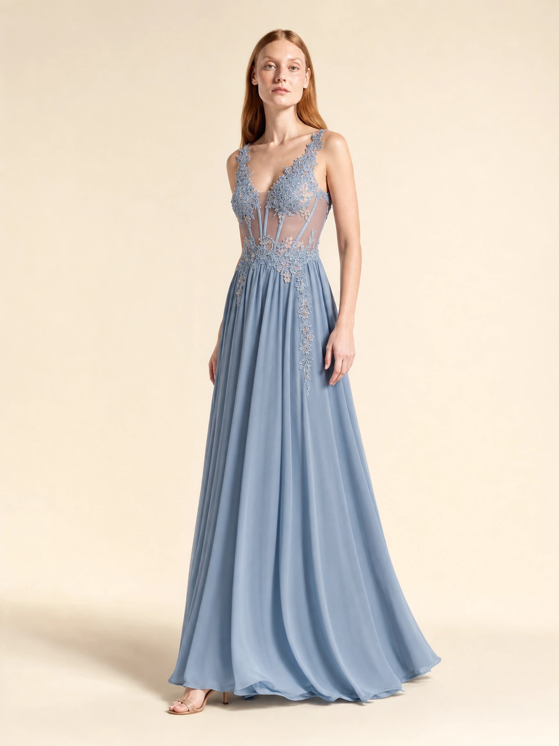 Beaded Chiffon Prom Gown Rosalind Rose - Dusty Blue - 03 three quarter