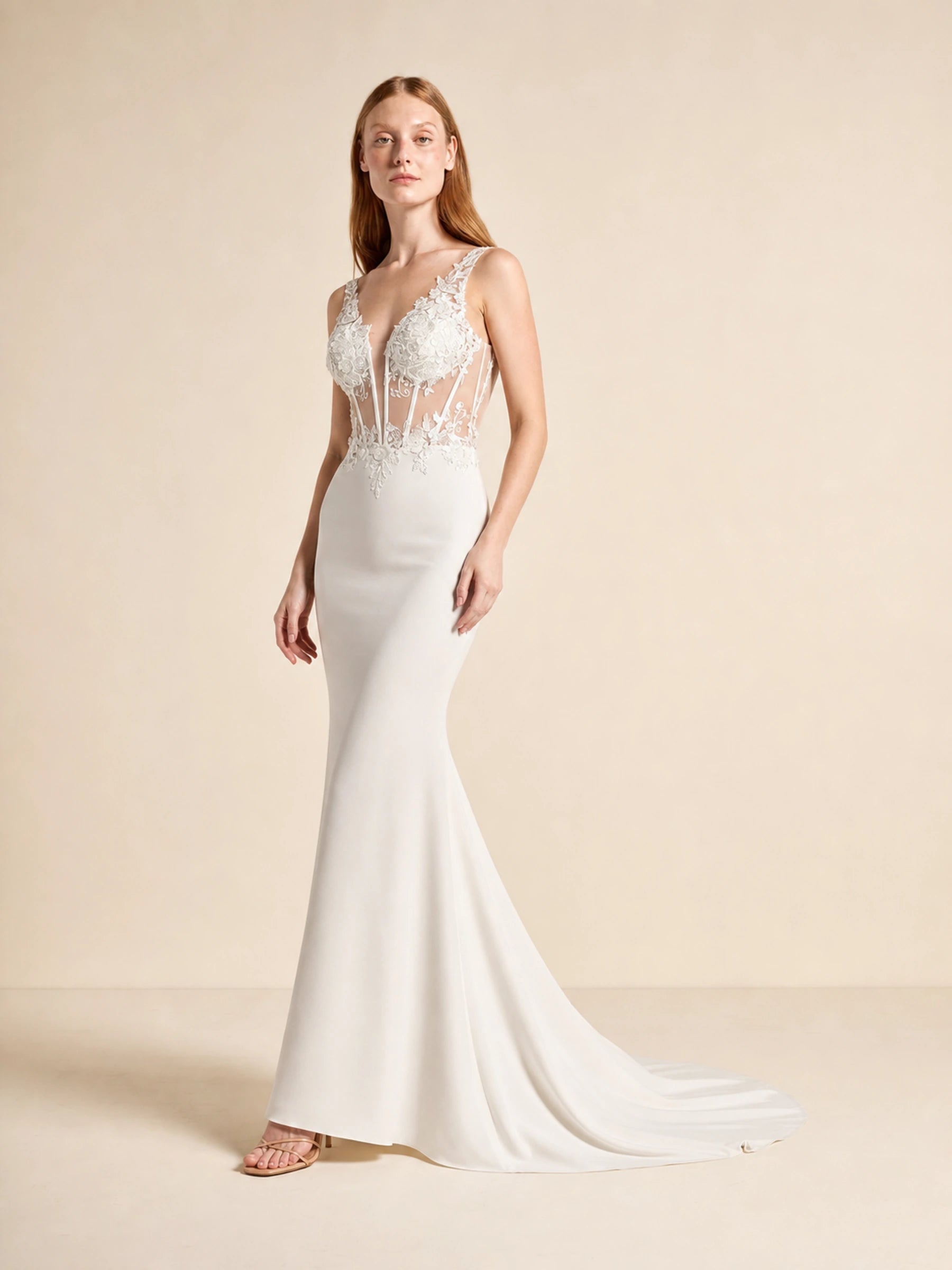 Beaded Chiffon Prom Gown Rosalind Rose - White 3040 - 03 three quarter