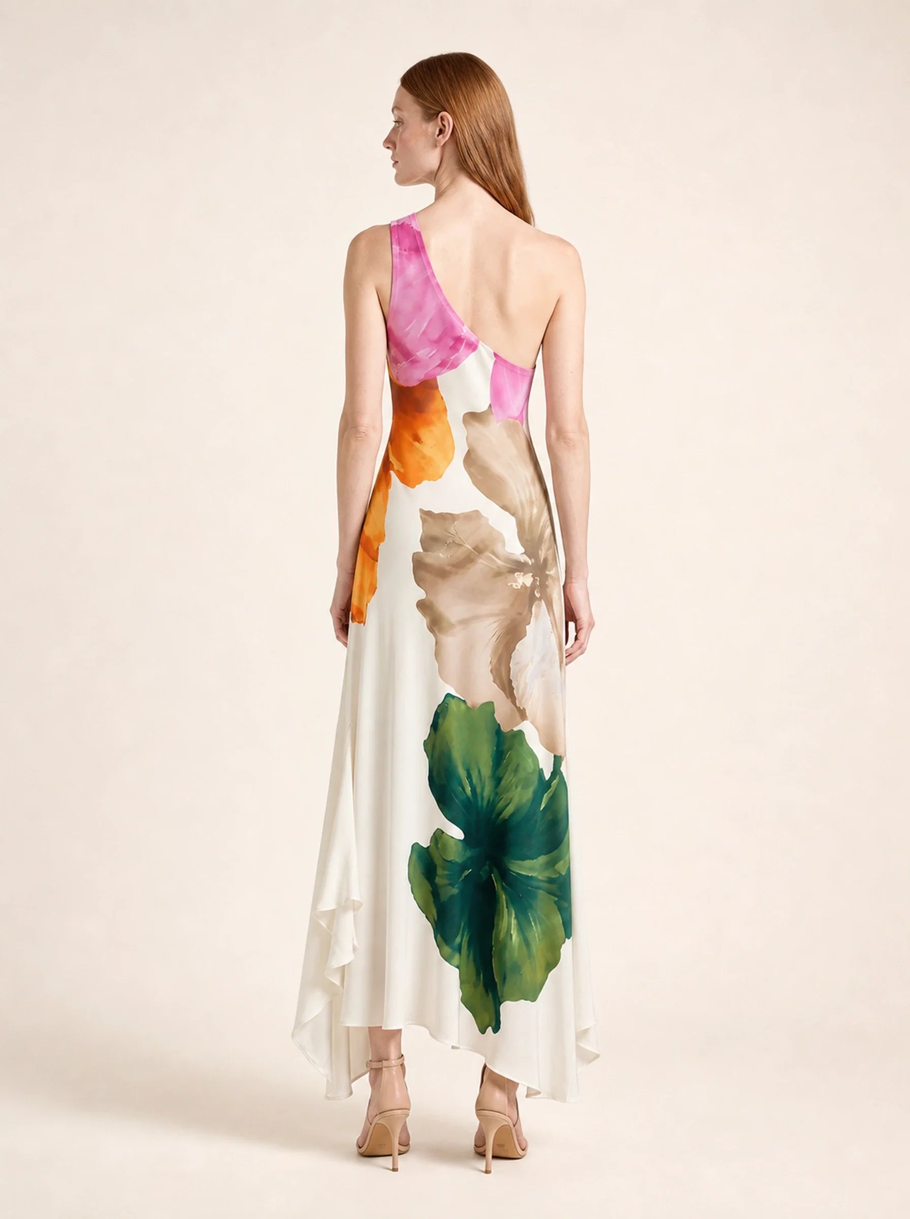 Floral One Shoulder Maxi Dress Beatrice Rose - Back