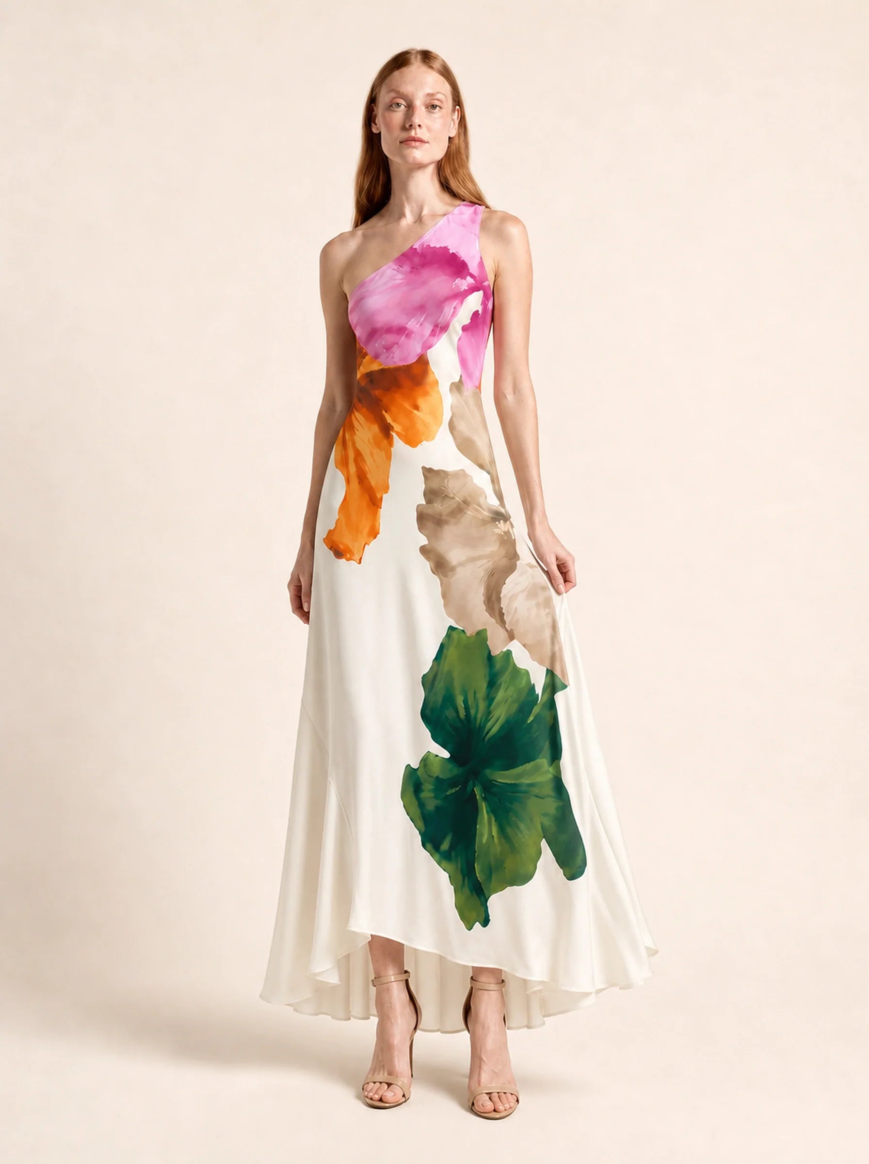 Floral One Shoulder Maxi Dress Beatrice Rose - Fabric and Fit