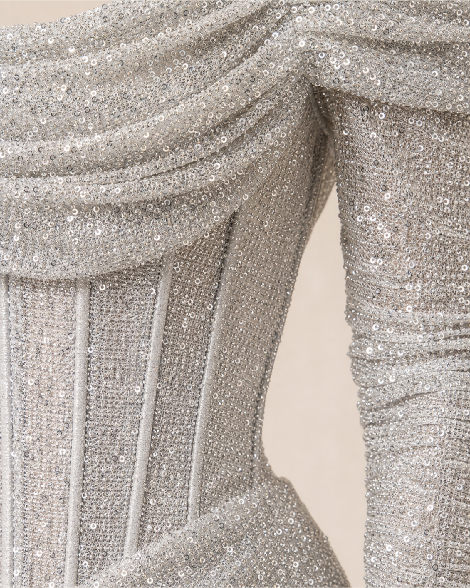 Silver Off-Shoulder Prom Gown Contessa Rose - Silver - Fabric Closeup