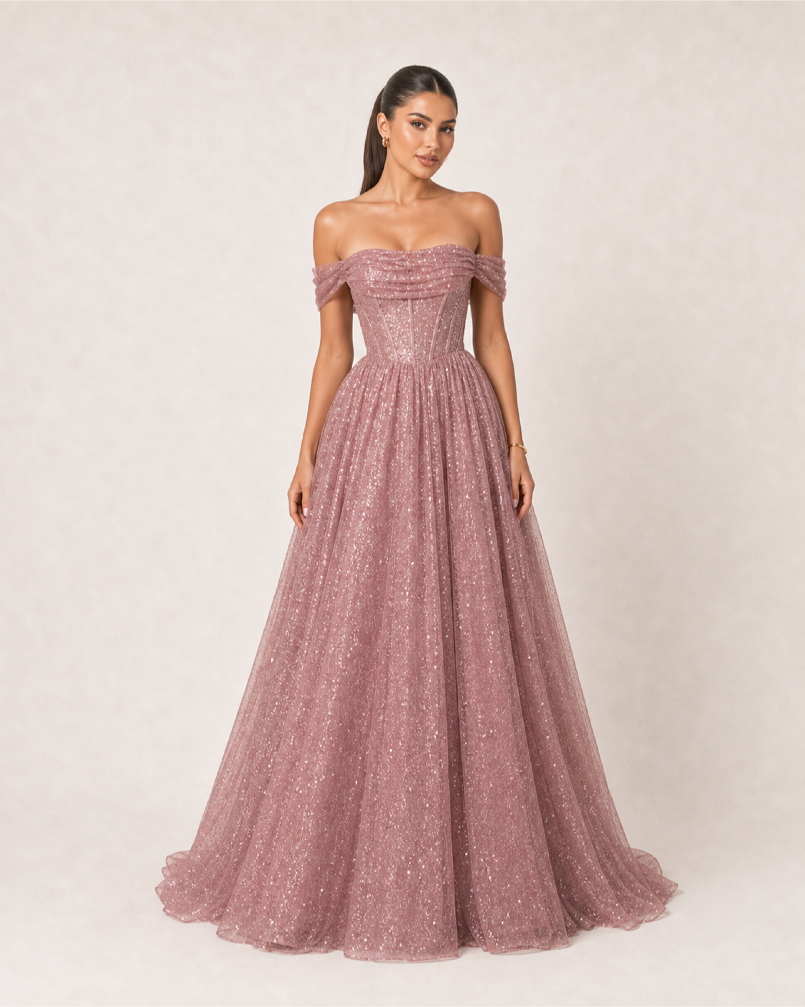 Glitter Tulle Prom Gown Estelle Rose - Dusty Rose - Front