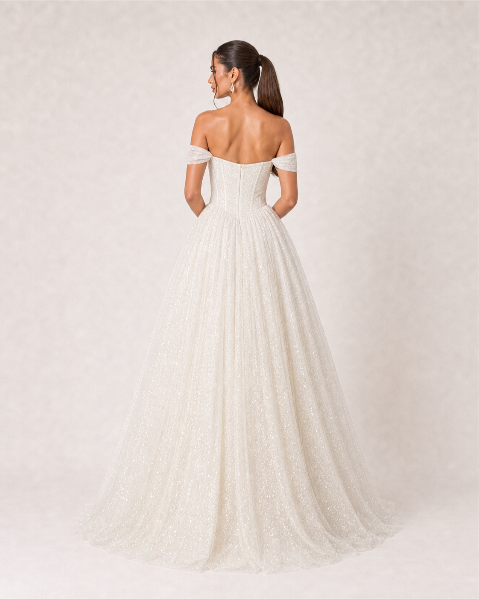 Glitter Tulle Prom Gown Estelle Rose - Ivory - Back