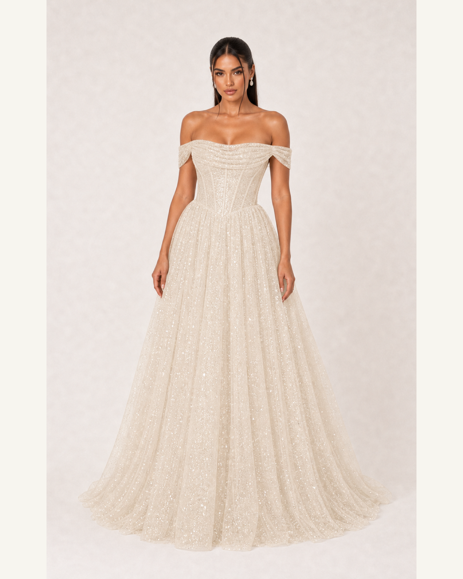 Glitter Tulle Prom Gown Estelle Rose - Ivory - Front
