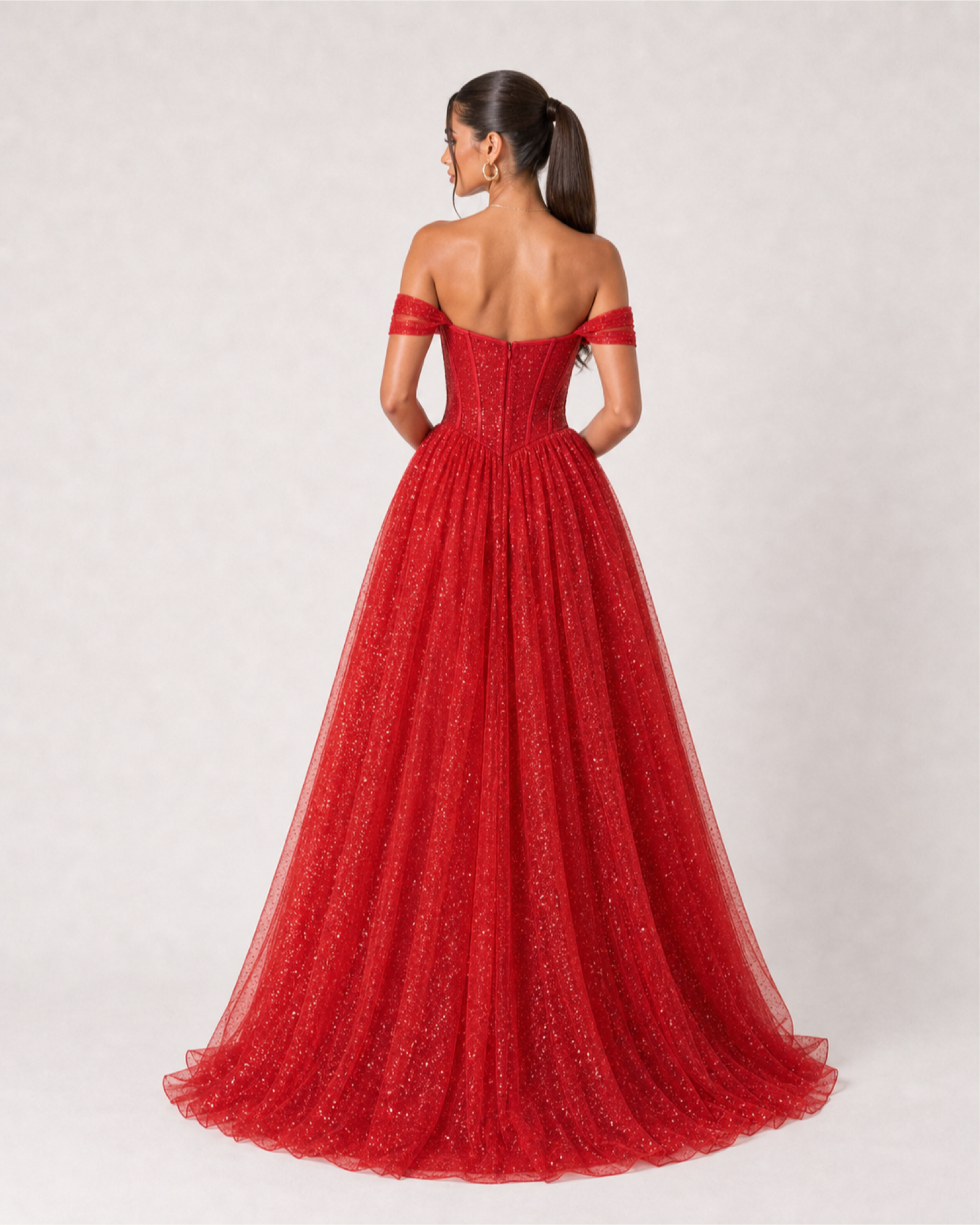 Glitter Tulle Prom Gown Estelle Rose - Red - Back