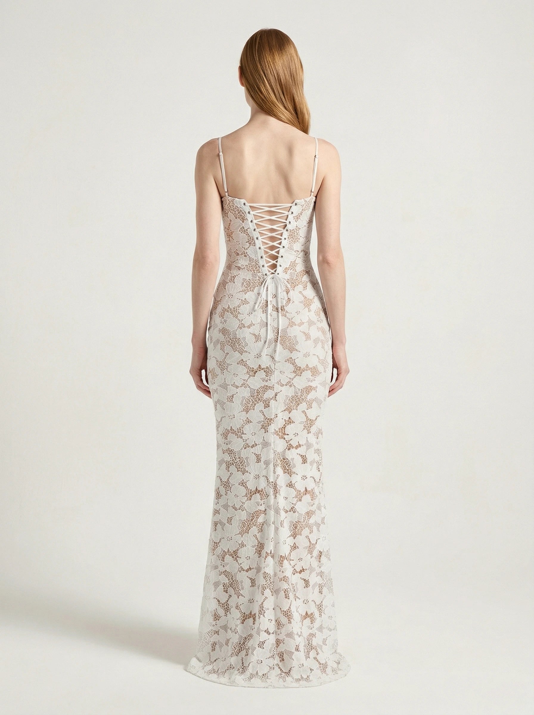 White cut out maxi dress with lace-up open back, Rosalie Rose by Rose & Mews