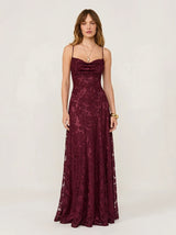 Vestido largo slip jacquard rojo Valentina Rose