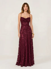 Vestido largo slip jacquard rojo Valentina Rose