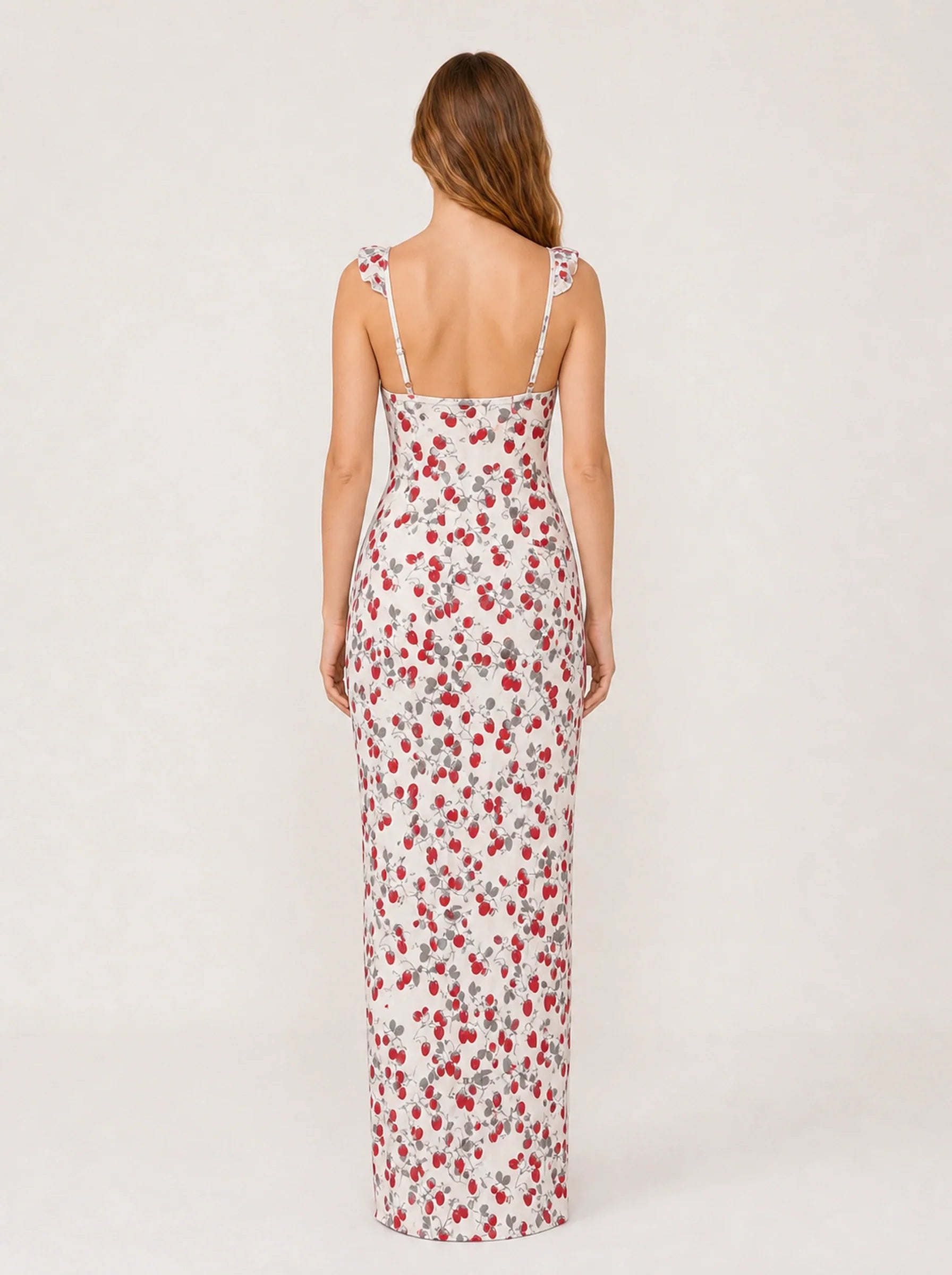 Floral Print Backless Maxi Dress Solène Rose - Red - Back