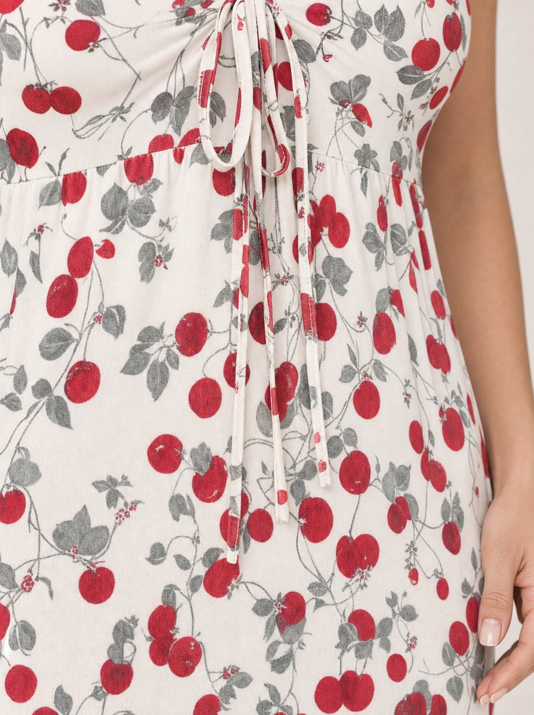 Floral Print Backless Maxi Dress Solène Rose - Red - Fabric Texture