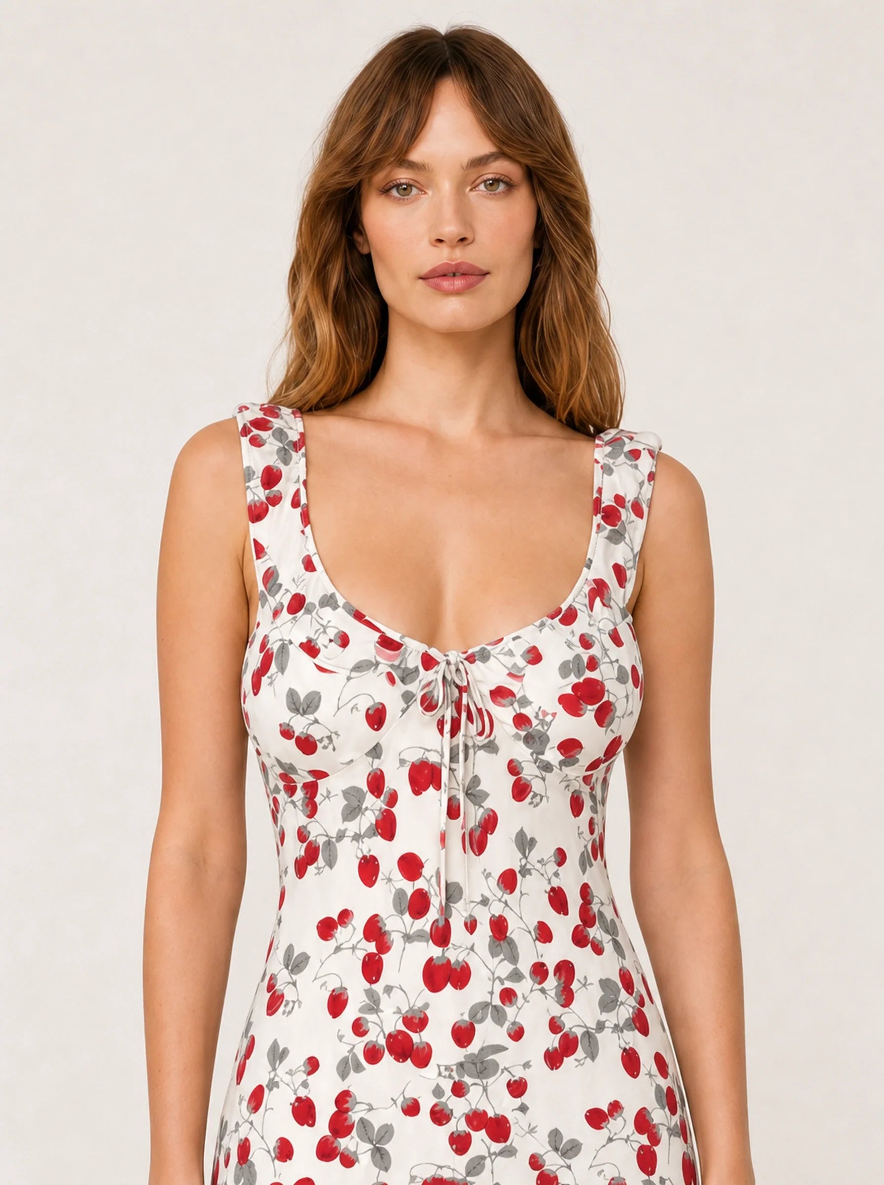 Floral Print Backless Maxi Dress Solène Rose - Red - Neckline Close up