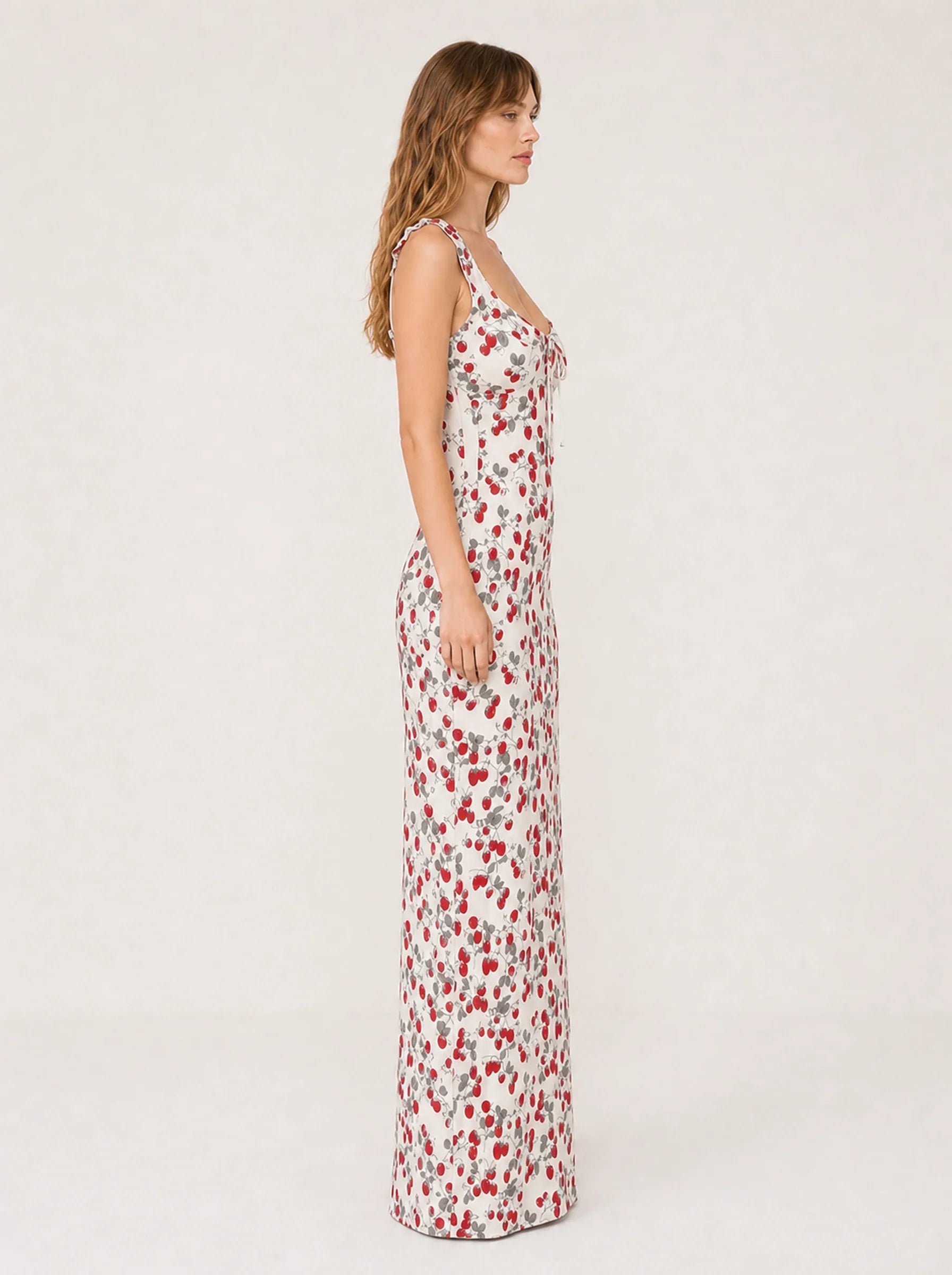 Floral Print Backless Maxi Dress Solène Rose - Red - Right Profile